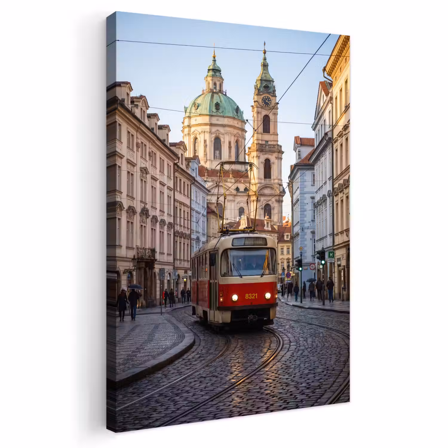 Tram - Straat - Stadsgezicht - Klassiek - Rood Tuinposter op houten frame 2 cm dik klein -3d