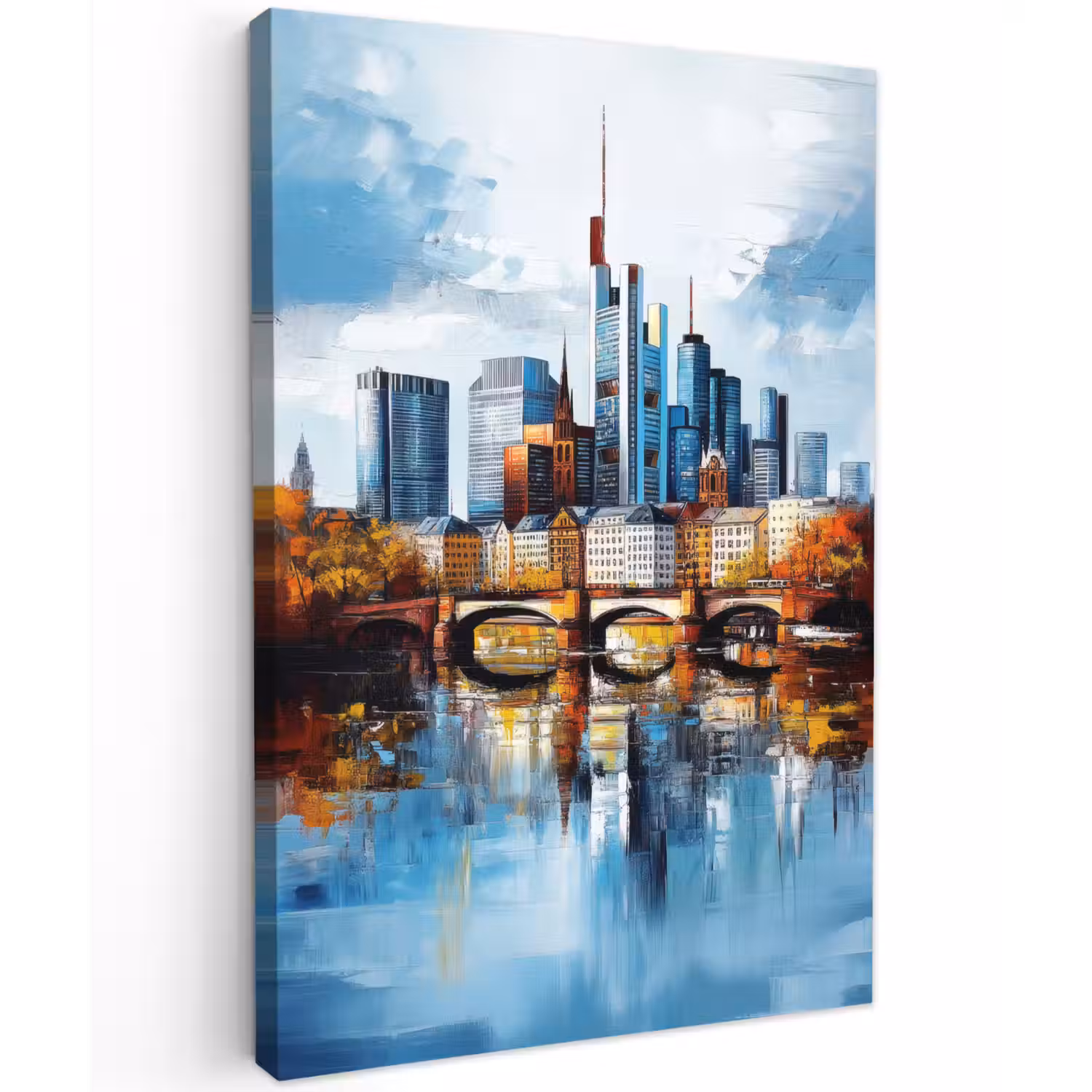 Bomen Frankfurt- Stad - Skyline - Brug Tuinposter op houten frame 2 cm dik klein -3d