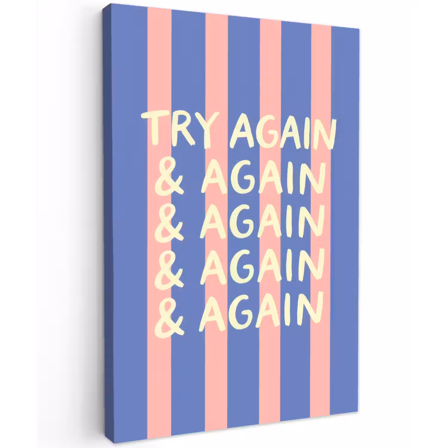 Try again - Strepen - Roze - Verticaal - Blauw Tuinposter op houten frame 2 cm dik klein -3d