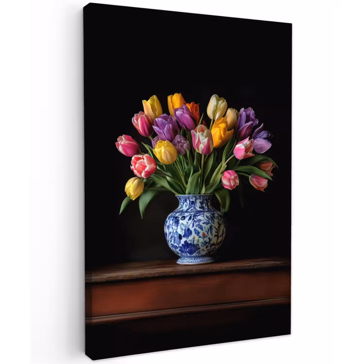 Tulpen - Kleuren - Hout - Vaas Tuinposter op houten frame 2 cm dik klein -3d