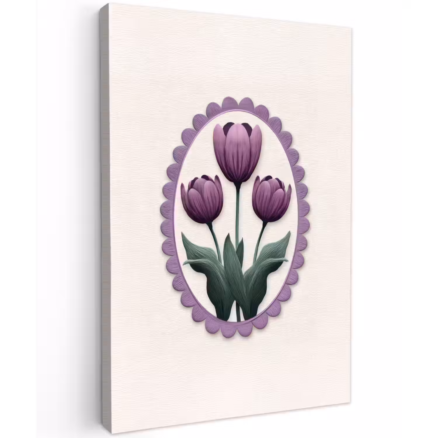 Tulpen - Paars - Lijst - Bladeren Tuinposter op houten frame 2 cm dik klein -3d