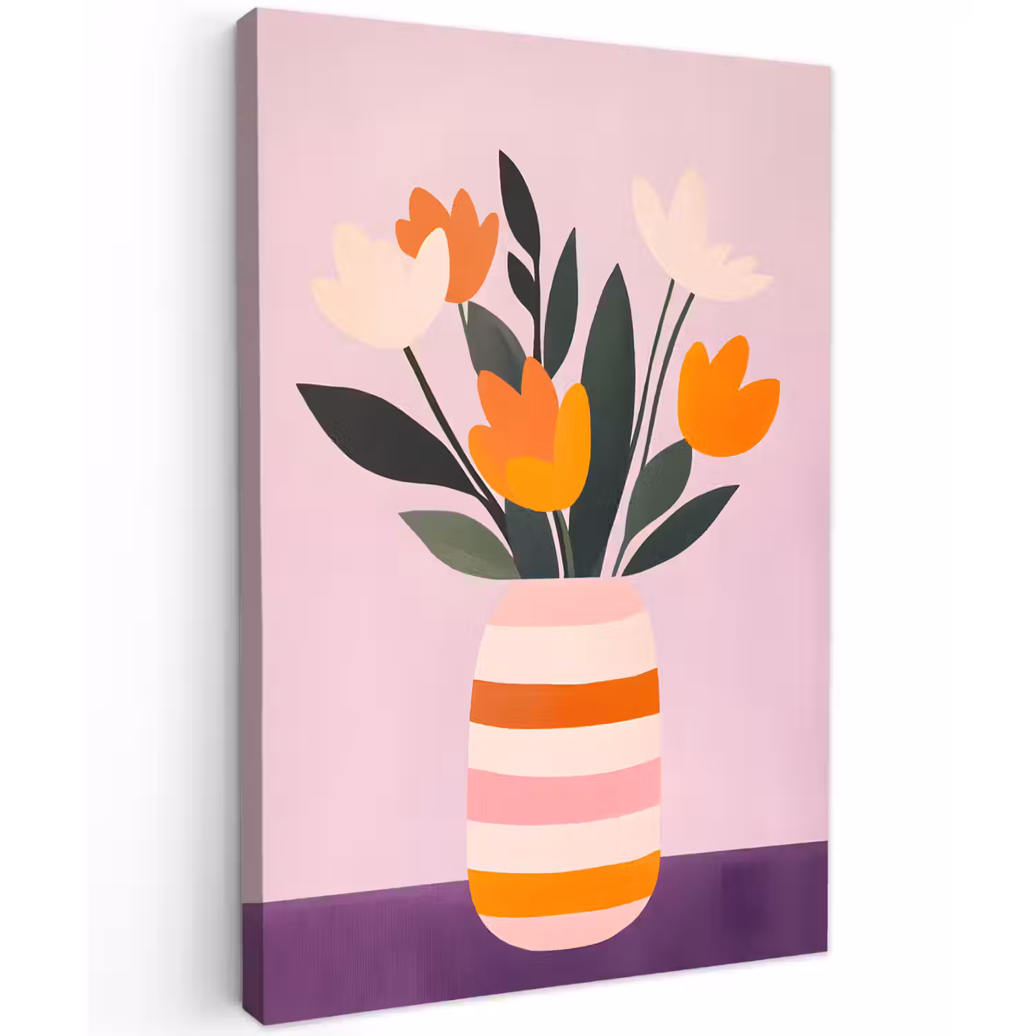 Tulpen - Vaas - Strepen - Paars Tuinposter op houten frame 2 cm dik klein -3d