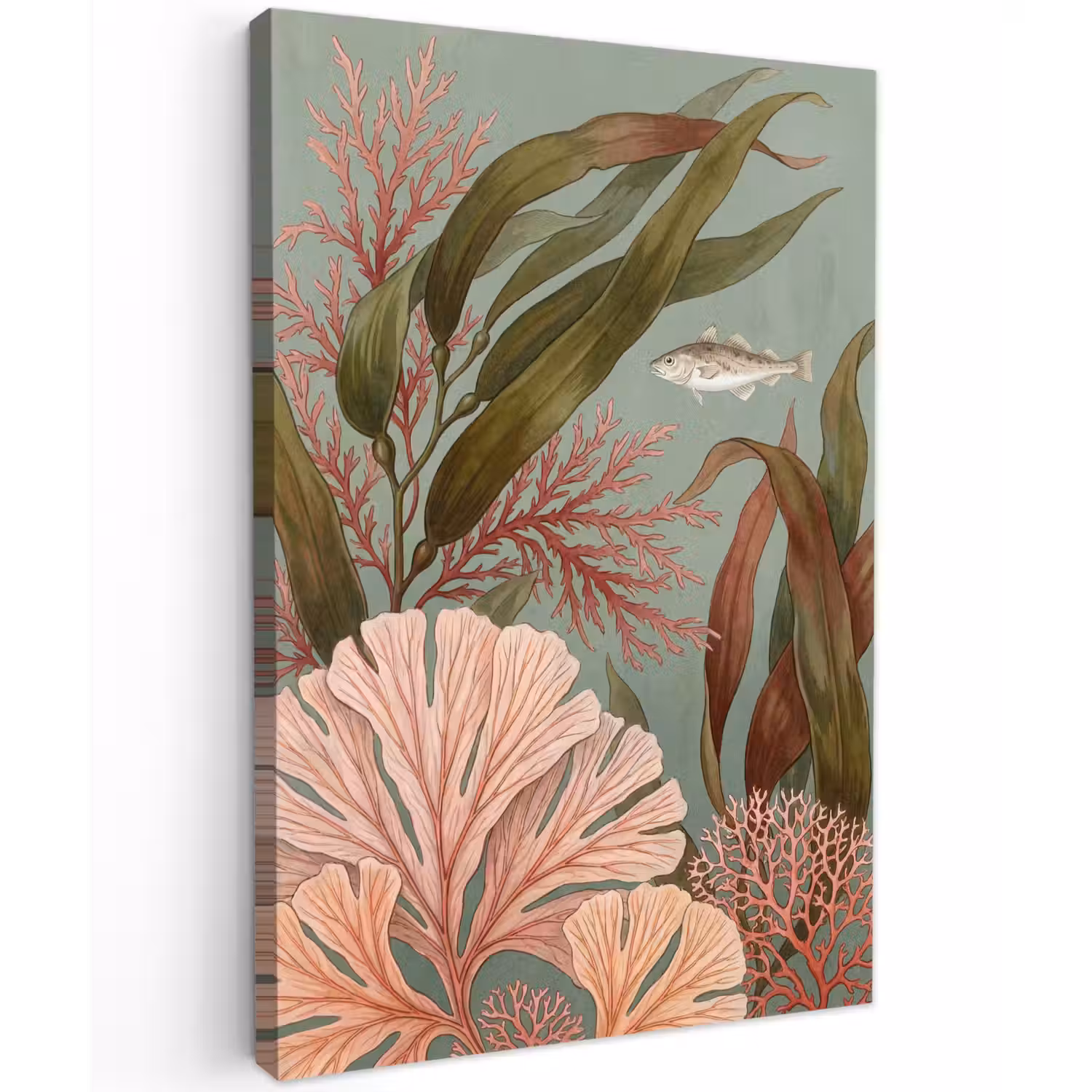Onderwater - Planten - Vis - Vintage - Groen Tuinposter op houten frame 2 cm dik klein -3d
