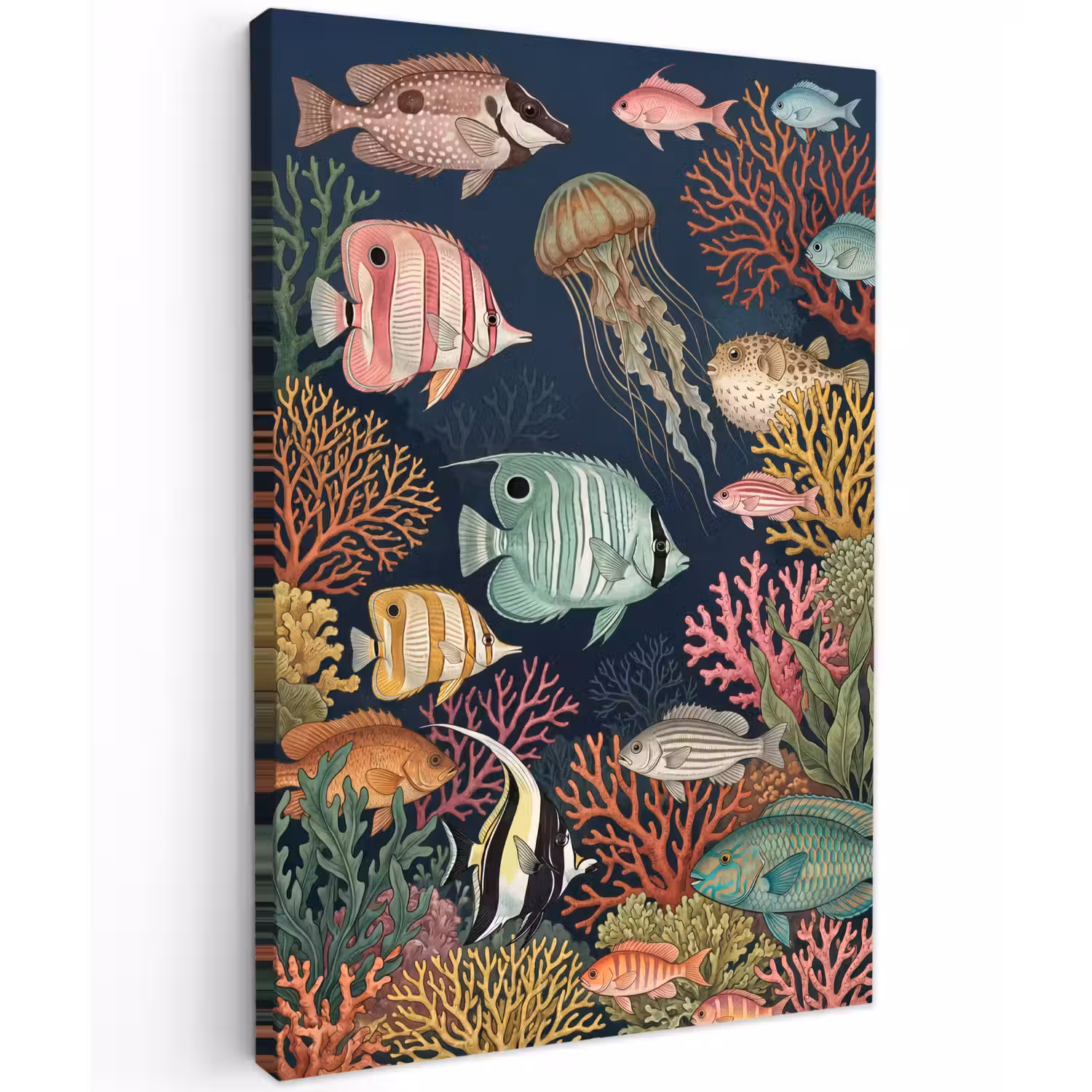 Onderwaterwereld - Vissen - Koraal - Illustratie - Kleurrijk Tuinposter op houten frame 2 cm dik klein -3d