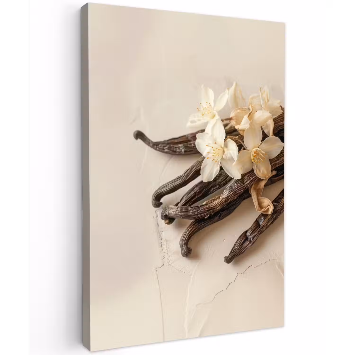 Vanille - Bloemen - Beige Tuinposter op houten frame 2 cm dik klein -3d