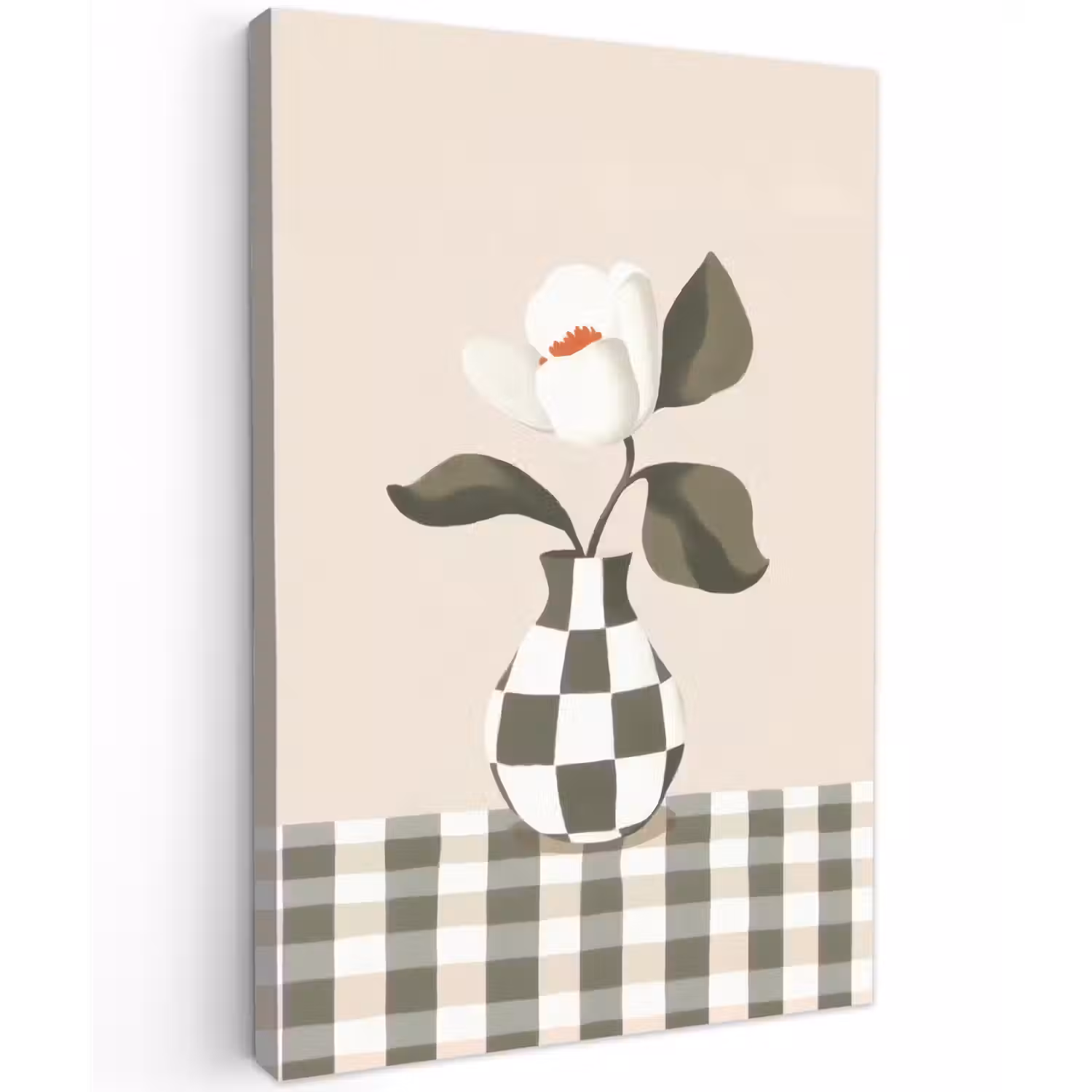 Vaas - Geruit - Groen - Bloem Tuinposter op houten frame 2 cm dik klein -3d