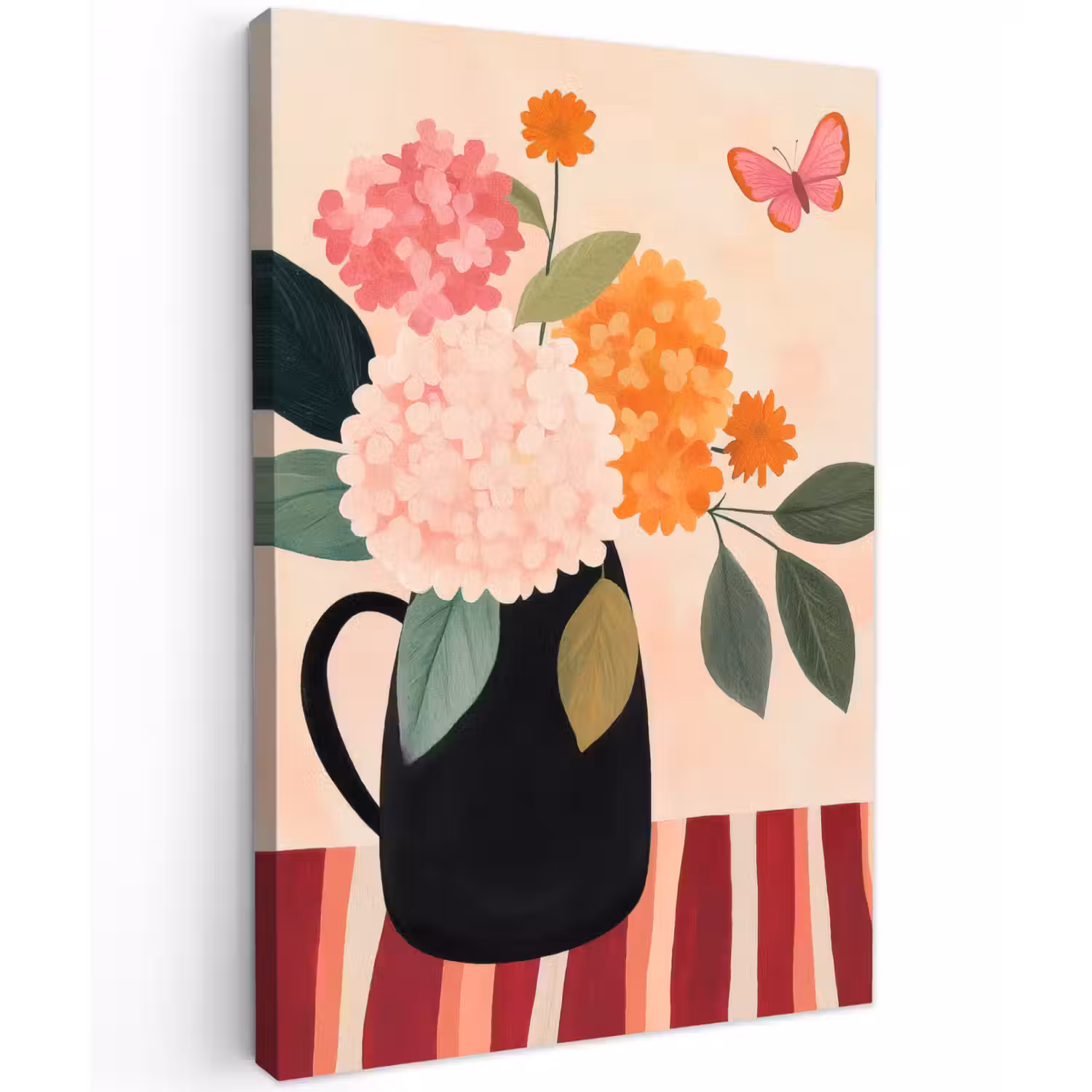 Vaas - Bloemen - Vlinder - Rood Tuinposter op houten frame 2 cm dik klein -3d