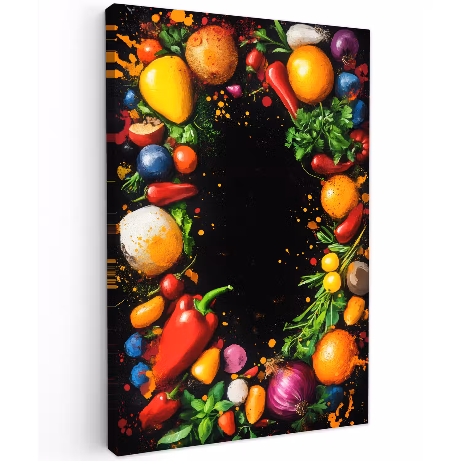 Groente - Graffiti - Kleurrijk - Koken - Abstract Tuinposter op houten frame 2 cm dik klein -3d
