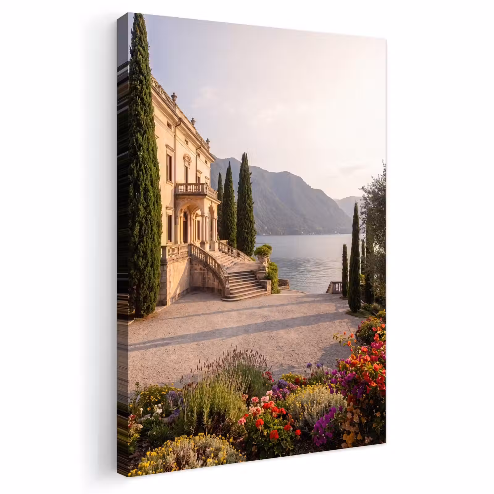 Outdoor Canvas Print - Villa - Water - Stairs - Villa - water -trappen Tuinposter op houten frame 2 cm dik klein