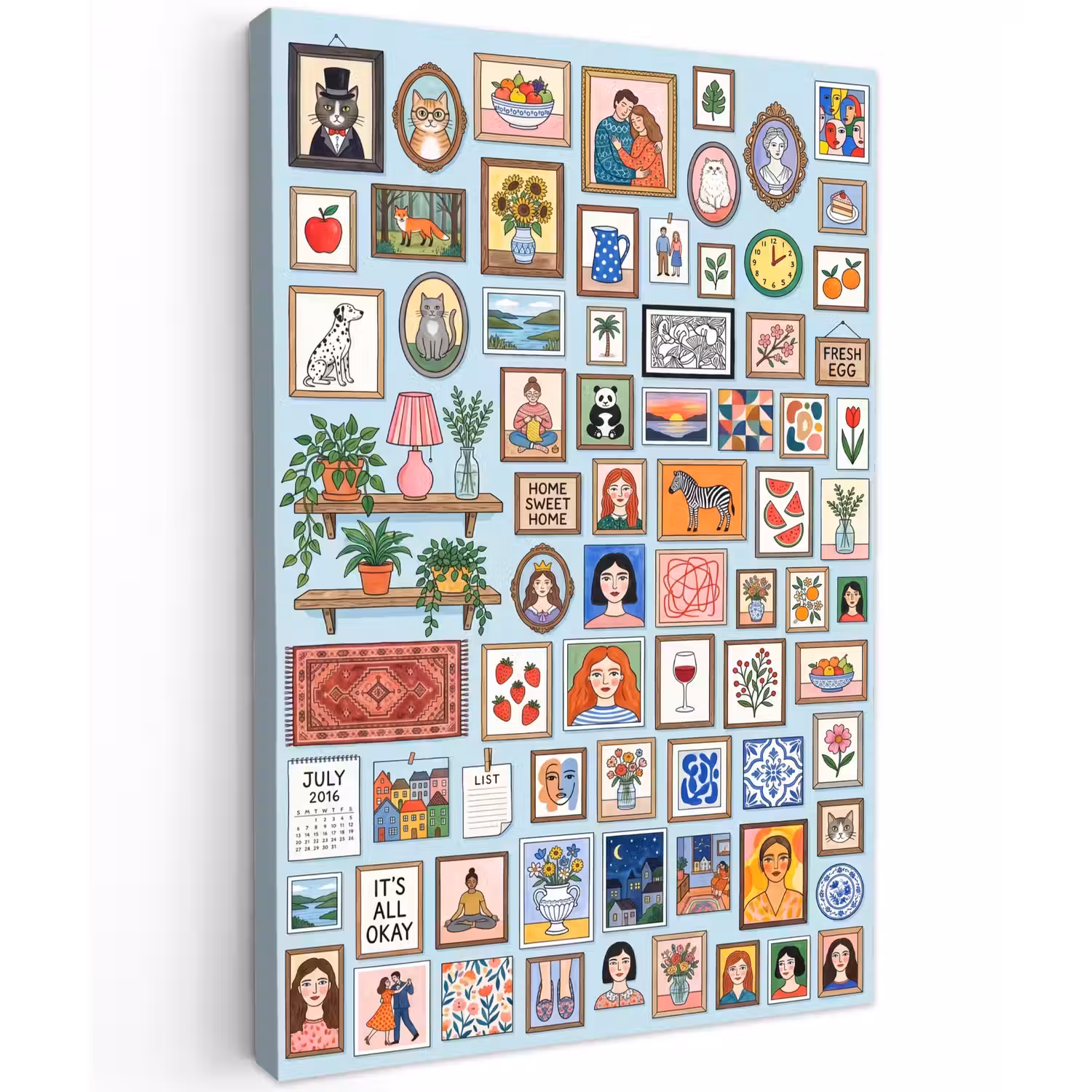 Wanddecoratie - Collectie - Huis - Illustratief - Kleurrijk Tuinposter op houten frame 2 cm dik klein -3d