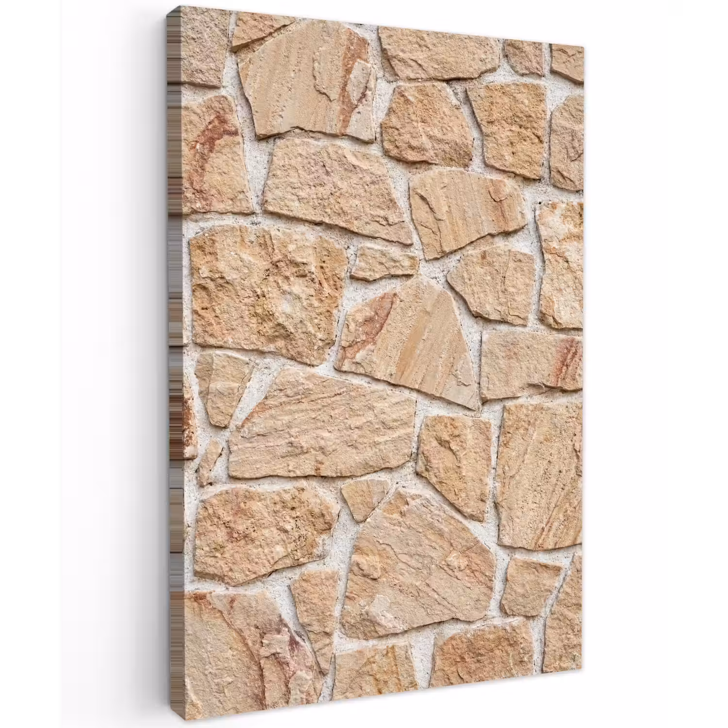 Muur - Steen - Patroon - Rustiek - Beige Tuinposter op houten frame 2 cm dik klein -3d
