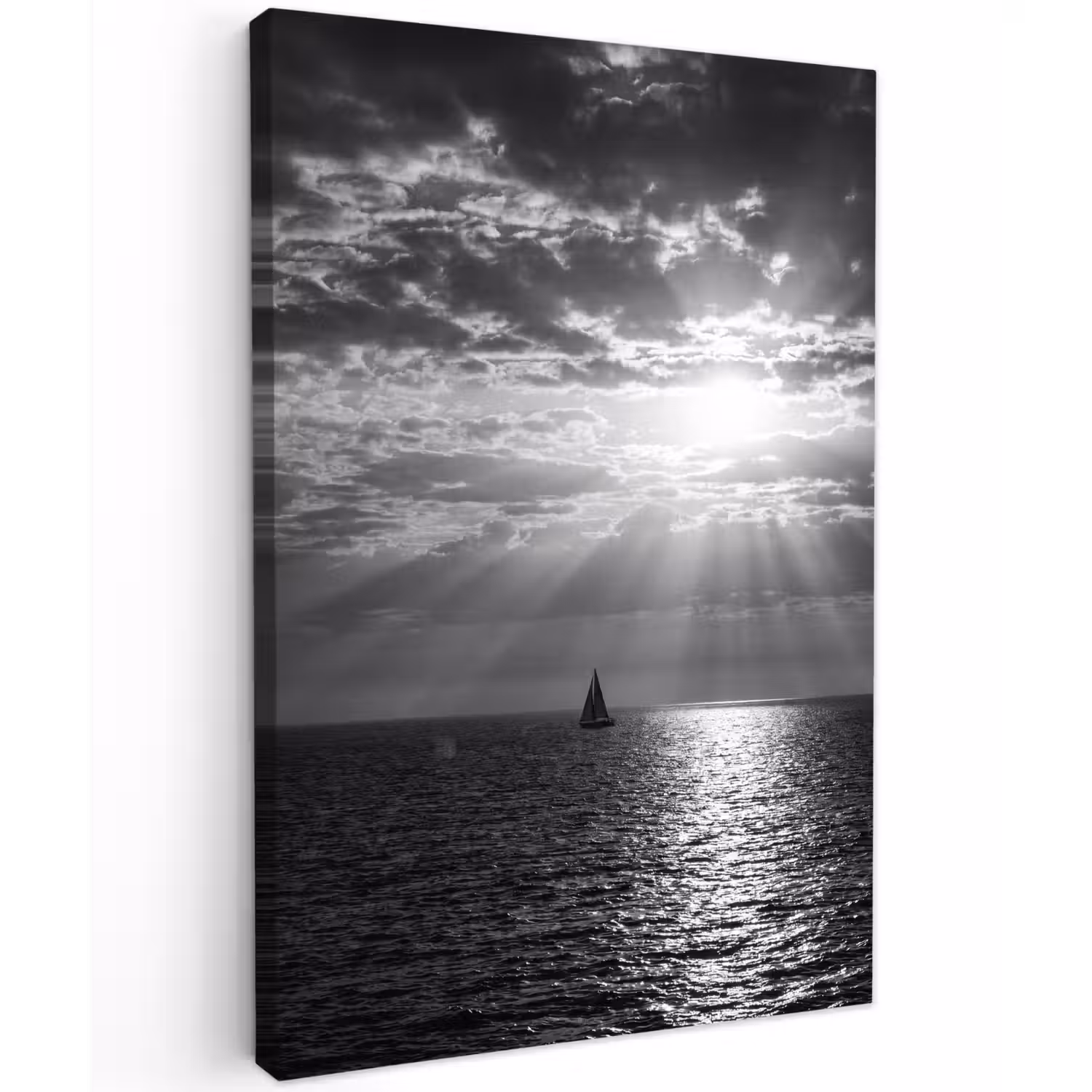 Water - Boot - Lucht - Natuur - Zwart-wit Tuinposter op houten frame 2 cm dik klein -3d