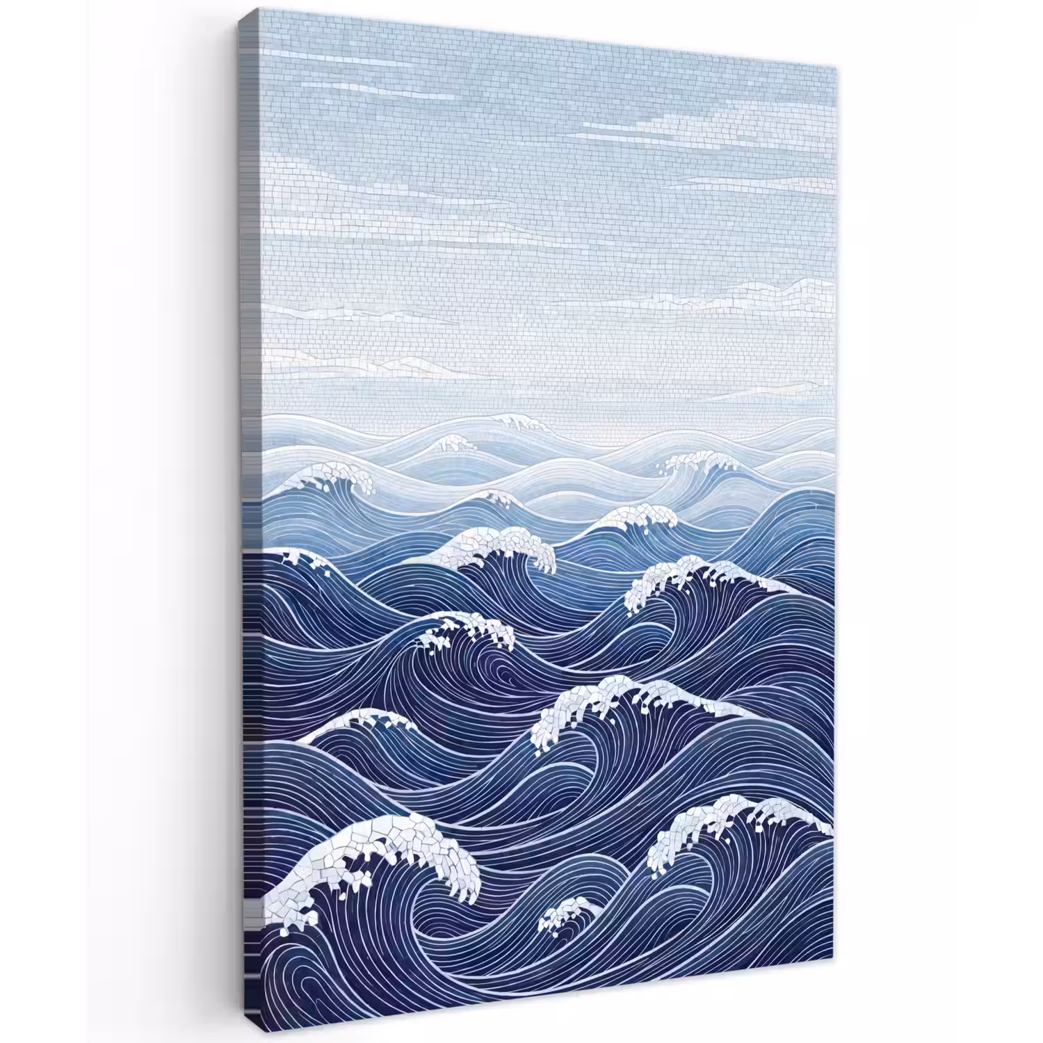 Water - Mozaïek - Landschap - Modern - Blauw Tuinposter op houten frame 2 cm dik klein -3d