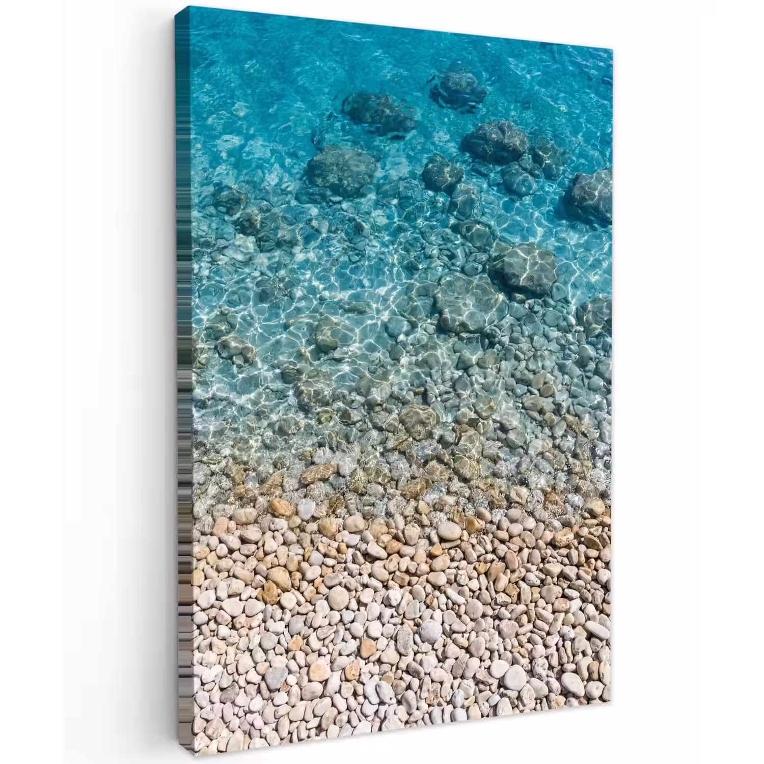 Water - Kiezels - Natuur - Levendig - Turkoois Tuinposter op houten frame 2 cm dik klein -3d