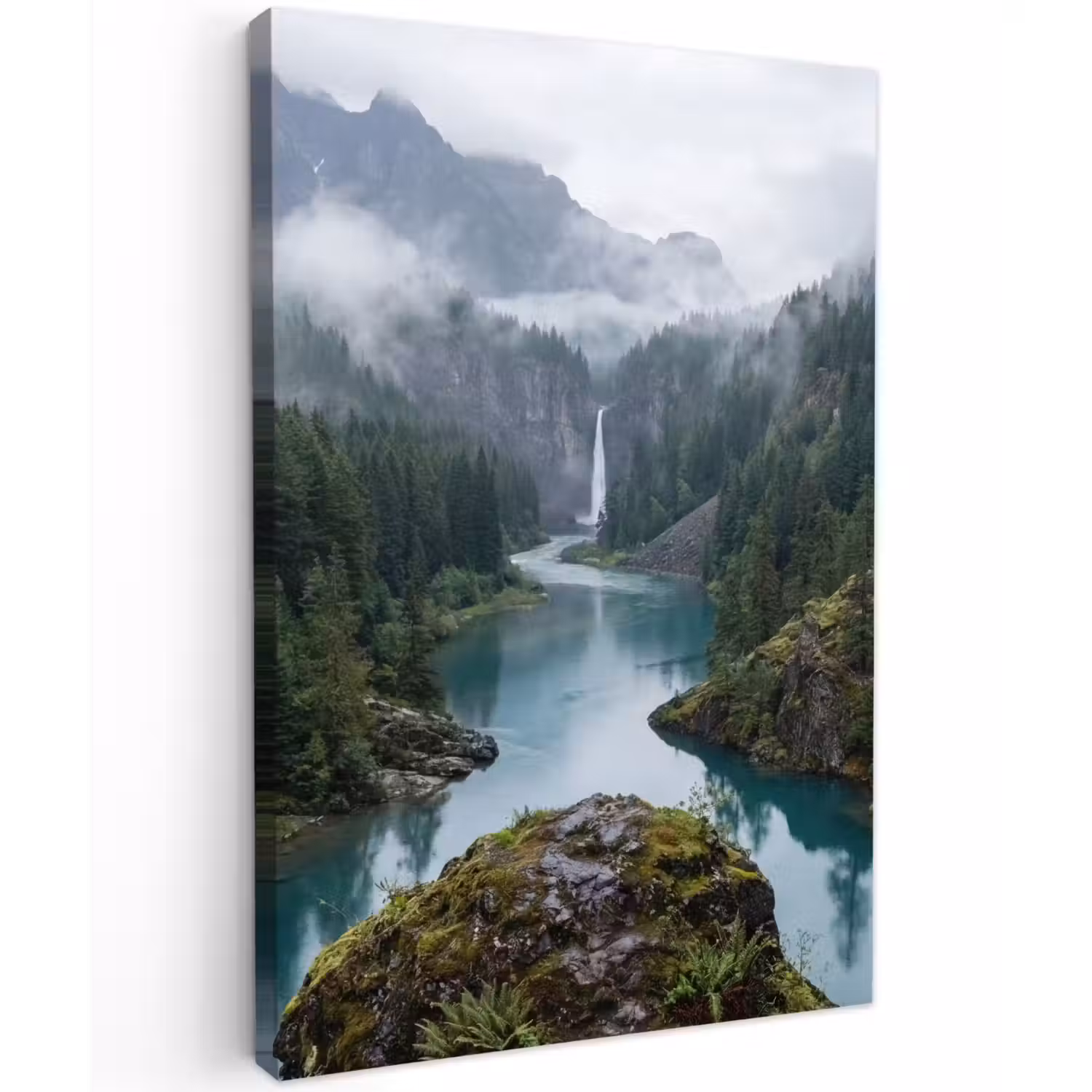 Waterval - Bomen - Bergen Tuinposter op houten frame 2 cm dik klein -3d