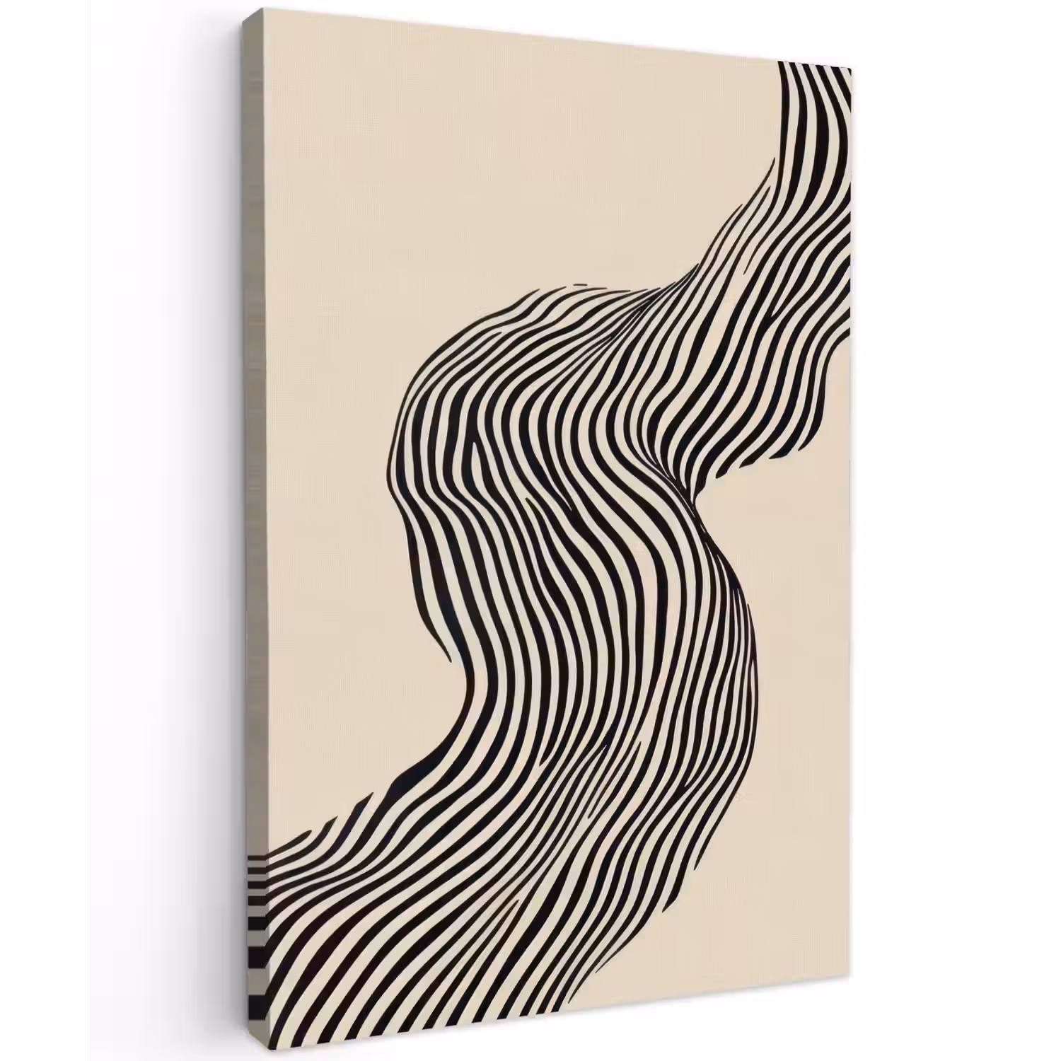 Golvend - Lijnen - Abstract - Silhouet Tuinposter op houten frame 2 cm dik klein -3d