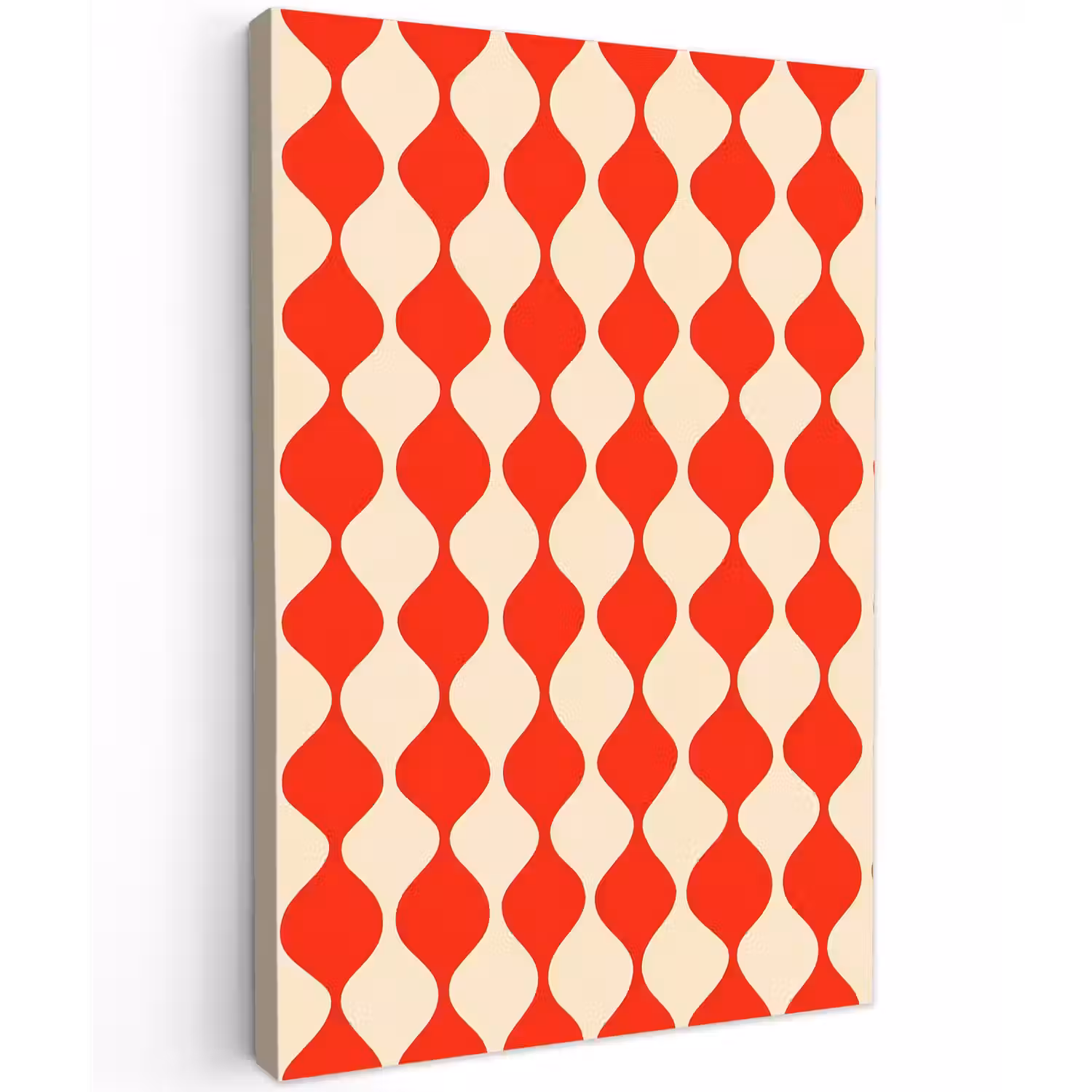 Golvend patroon - Retro - Rood - Beige Tuinposter op houten frame 2 cm dik klein 841 -3d