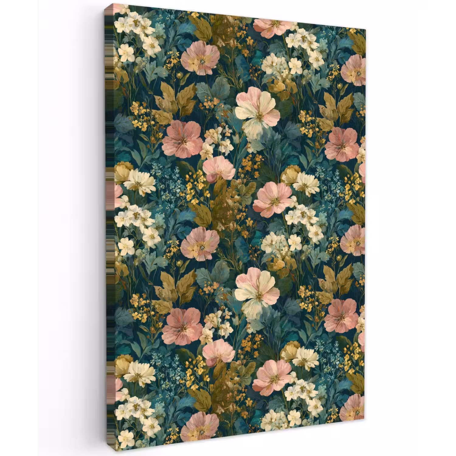 Wilde bloemen - Botanisch - Patroon - Roze - Romantisch Tuinposter op houten frame 2 cm dik klein 841 -3d