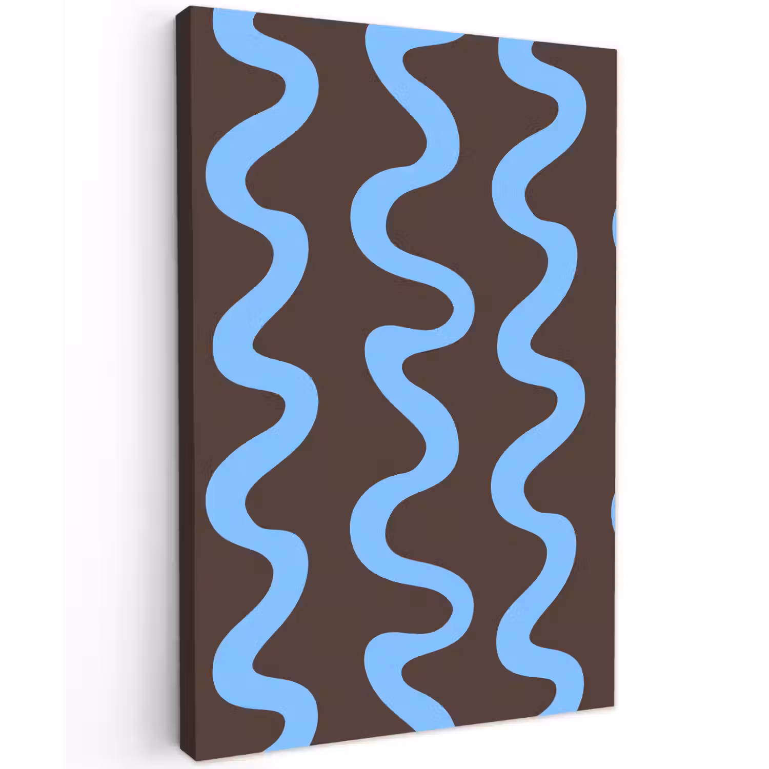Kronkelende lijnen - Blauw - Bruin - Minimalistisch Tuinposter op houten frame 2 cm dik klein 841 -3d