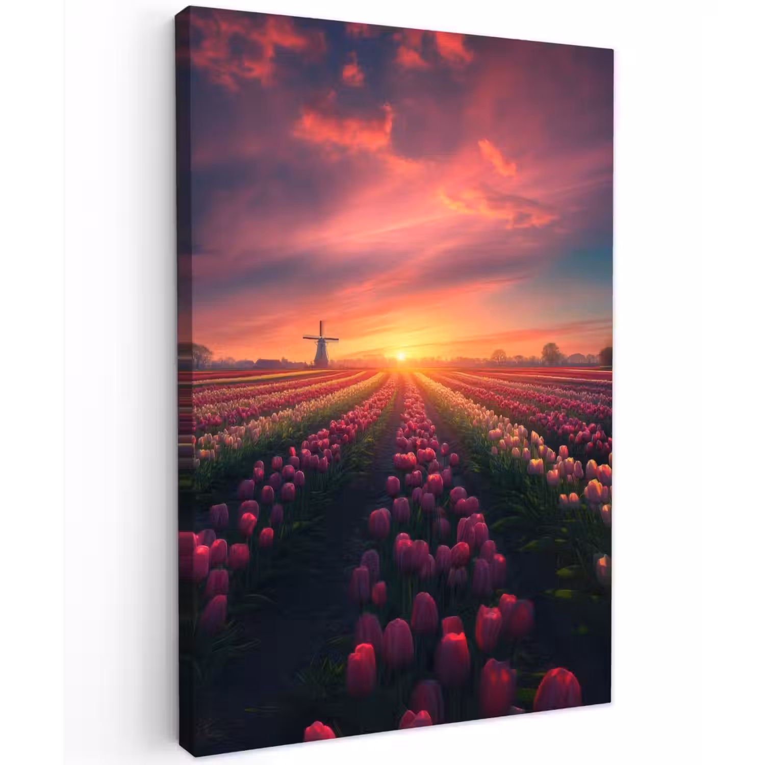 Windmolen - Zonsondergang - Landschap Tuinposter op houten frame 2 cm dik klein -3d