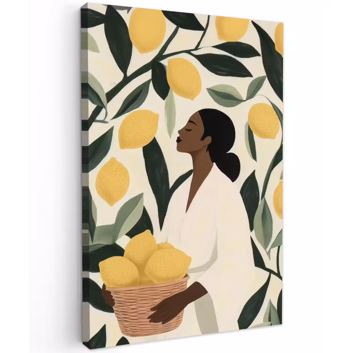 Vrouw - Mand - Citroenen - Bladeren Tuinposter op houten frame 2 cm dik klein -3d