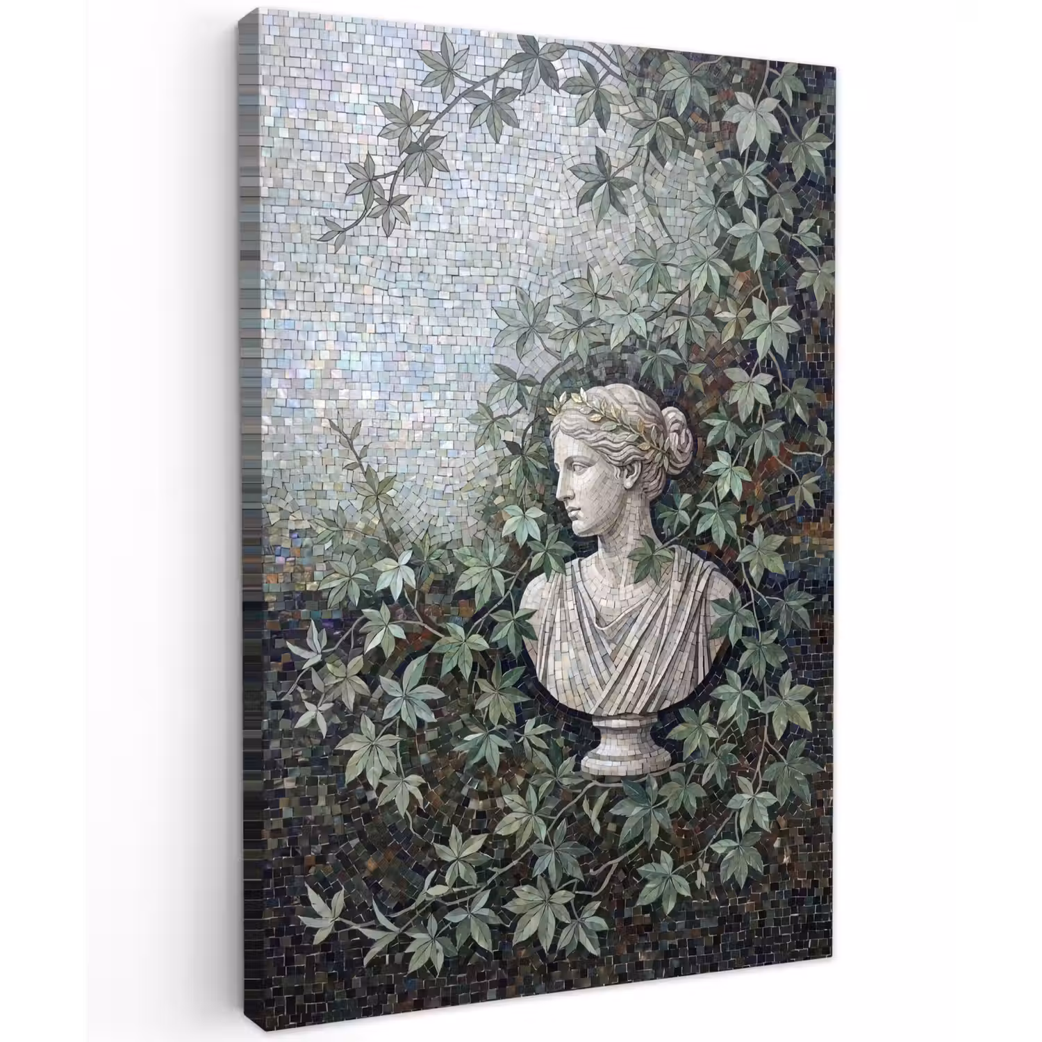 Vrouw - Klassiek - Mozaiëk - Natuur - Groen Tuinposter op houten frame 2 cm dik klein -3d