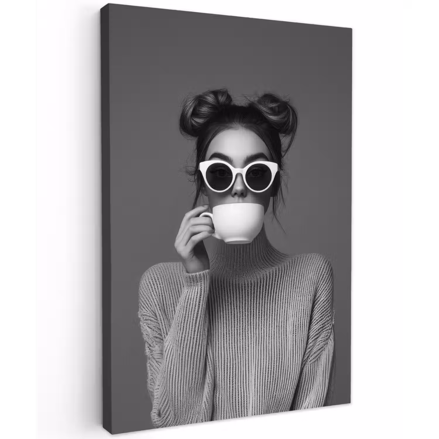 Vrouw - Koffie - Zwart - Wit Tuinposter op houten frame 2 cm dik klein -3d