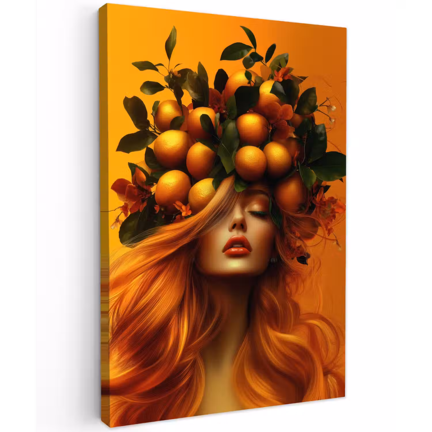 Vrouw - Citroenen - Bloesem - Geel Tuinposter op houten frame 2 cm dik klein -3d