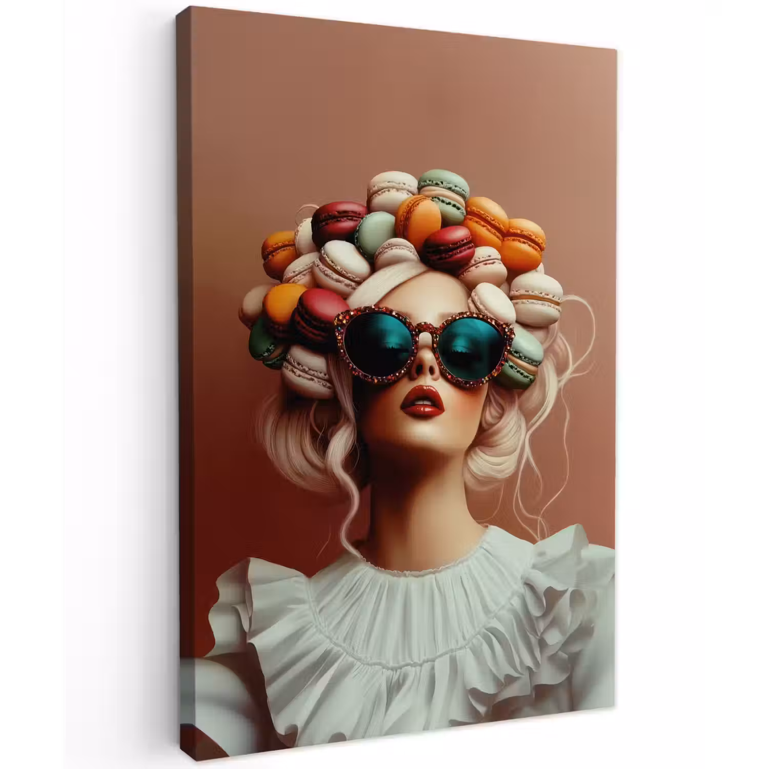 Vrouw - Macarons - Bril Tuinposter op houten frame 2 cm dik klein -3d