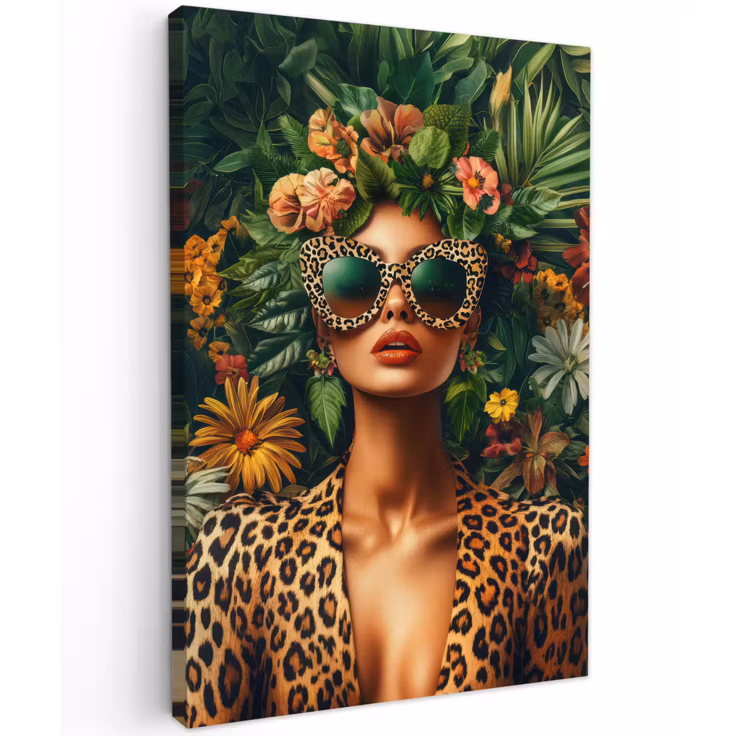 Vrouw - Panterprint - Jungle - Natuur - Luxe Tuinposter op houten frame 2 cm dik klein -3d