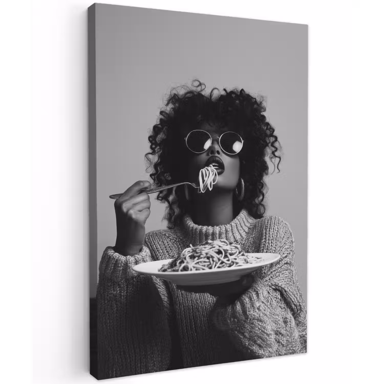 Vrouw - Pasta - Zwart - Wit Tuinposter op houten frame 2 cm dik klein -3d