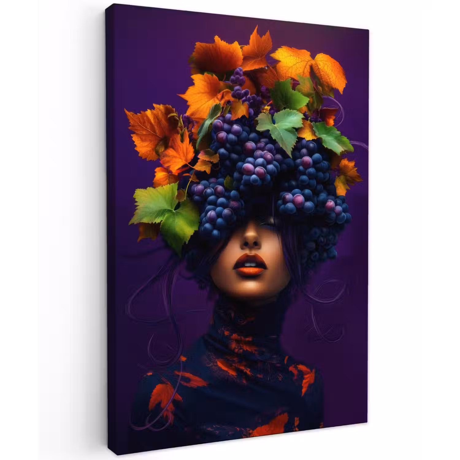 Vrouw - Paars - Druiven Tuinposter op houten frame 2 cm dik klein -3d