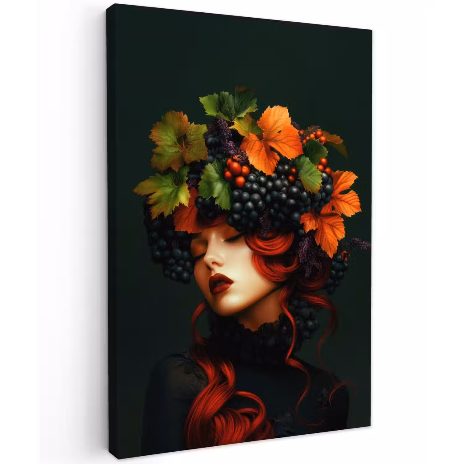 Vrouw - Rood - Groen - Druiven Tuinposter op houten frame 2 cm dik klein -3d