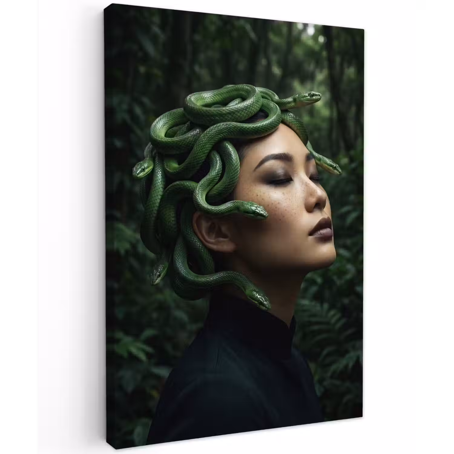 Vrouw - Slang - Natuur - Mystiek - Groen Tuinposter op houten frame 2 cm dik klein -3d