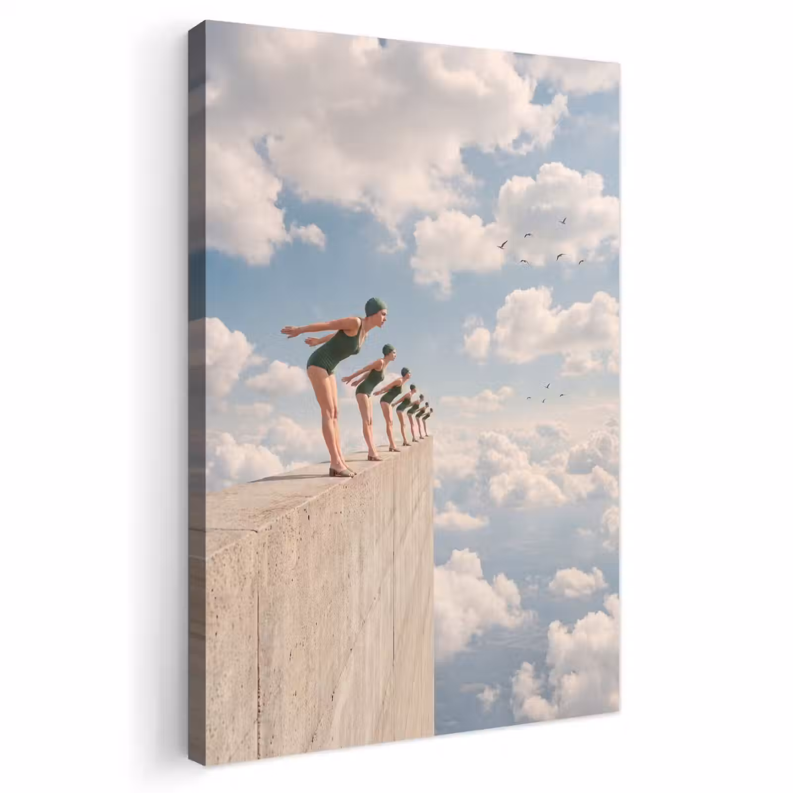Outdoor Canvas Print - Women - Diving Pose - Clouds - Vrouwen - Duikhouding - Wolken Tuinposter op houten frame 2 cm dik klein