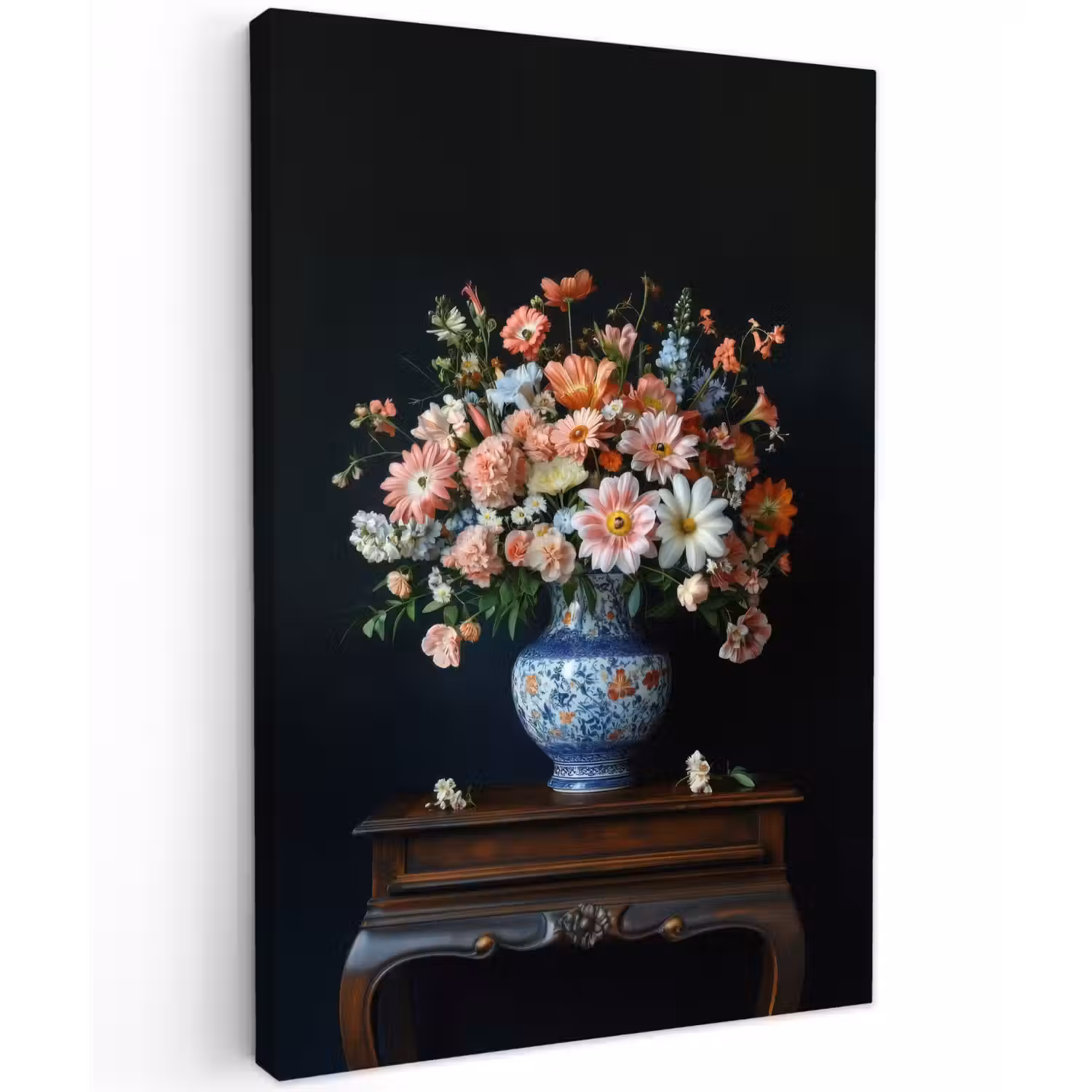 Hout - Vaas - Kleuren - Bloemen Tuinposter op houten frame 2 cm dik klein -3d