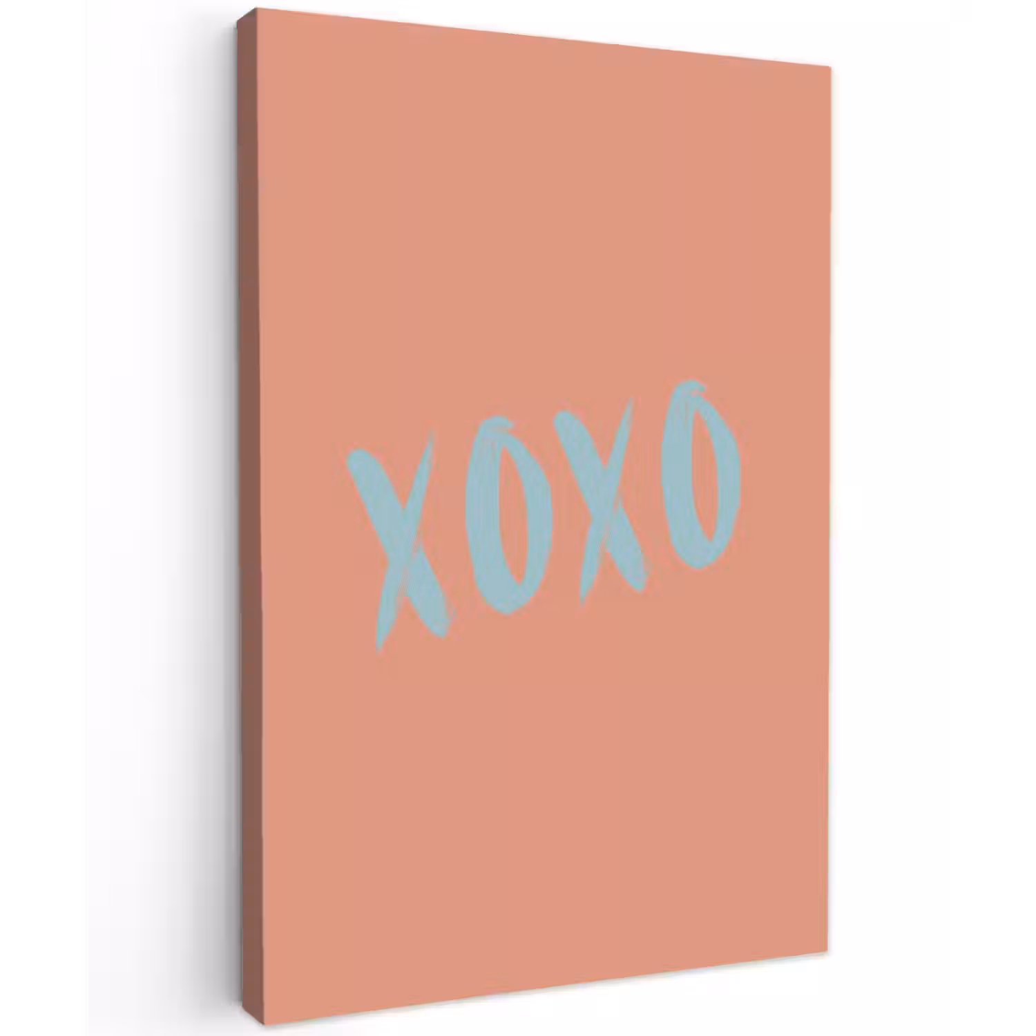 XOXO - Blauw - Perzikkleur Tuinposter op houten frame 2 cm dik klein -3d
