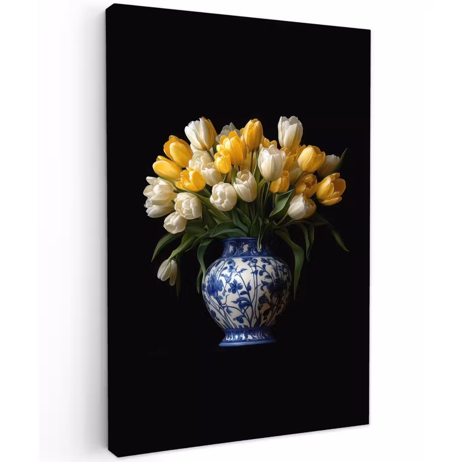Geel - Tulpen - Vaas - Bloemen Tuinposter op houten frame 2 cm dik klein -3d