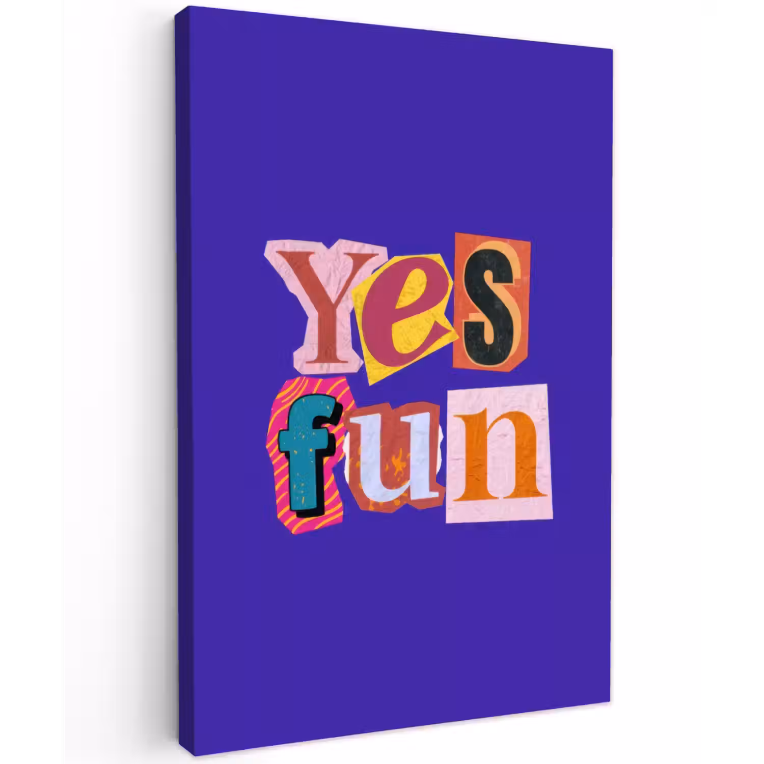 Yes fun - Kleurrijk - Collage-stijl Tuinposter op houten frame 2 cm dik klein -3d