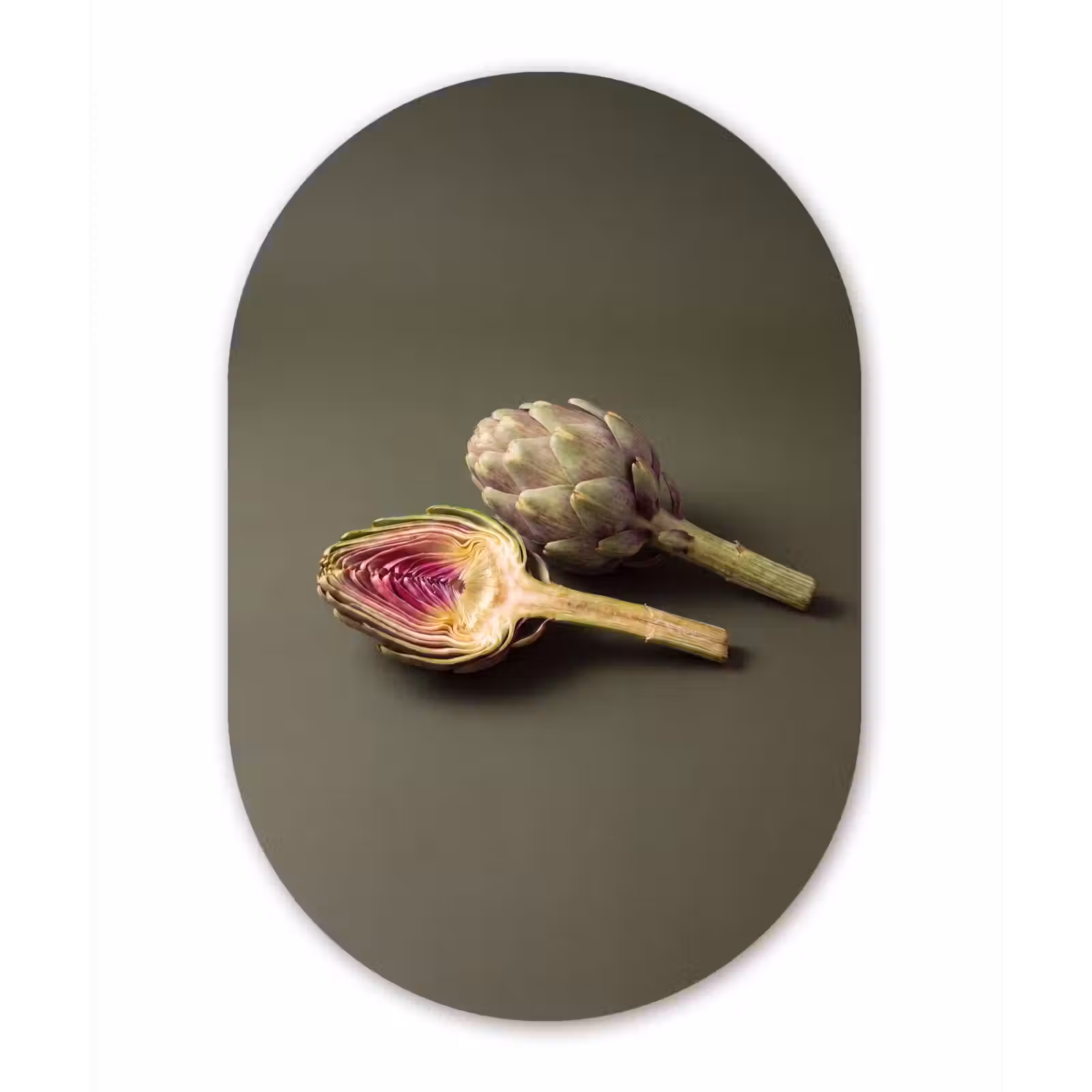 Oval - Glass - Artichoke - Purple - Food - Artisjok - Paars - Voedsel Wandcirkel Ovaal Glas middel