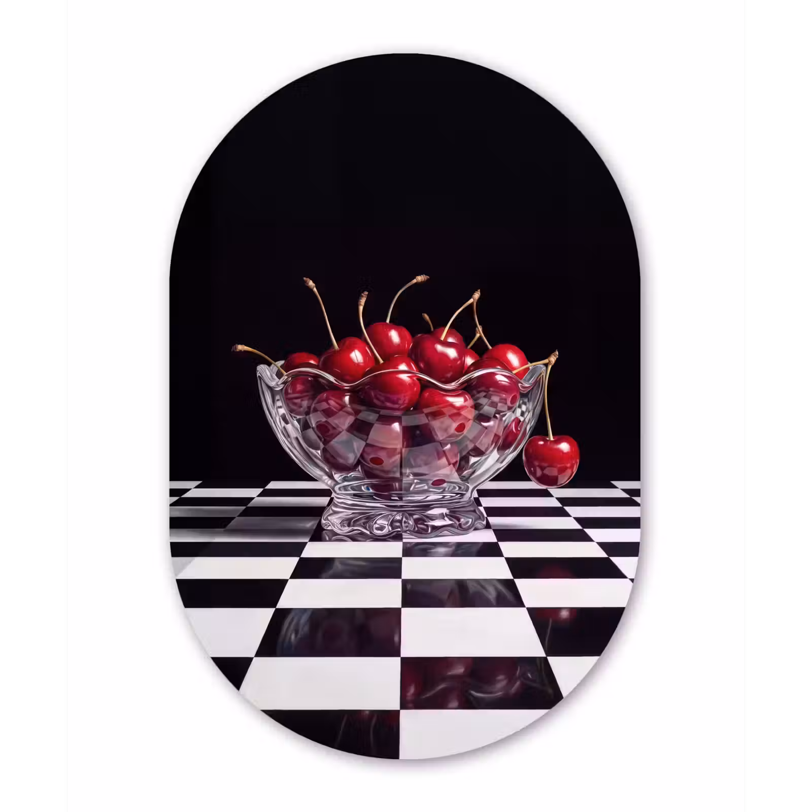 Oval - Glass - Food - Cherries - Red - Eten - Kersen - Rood Wandcirkel Ovaal Glas middel