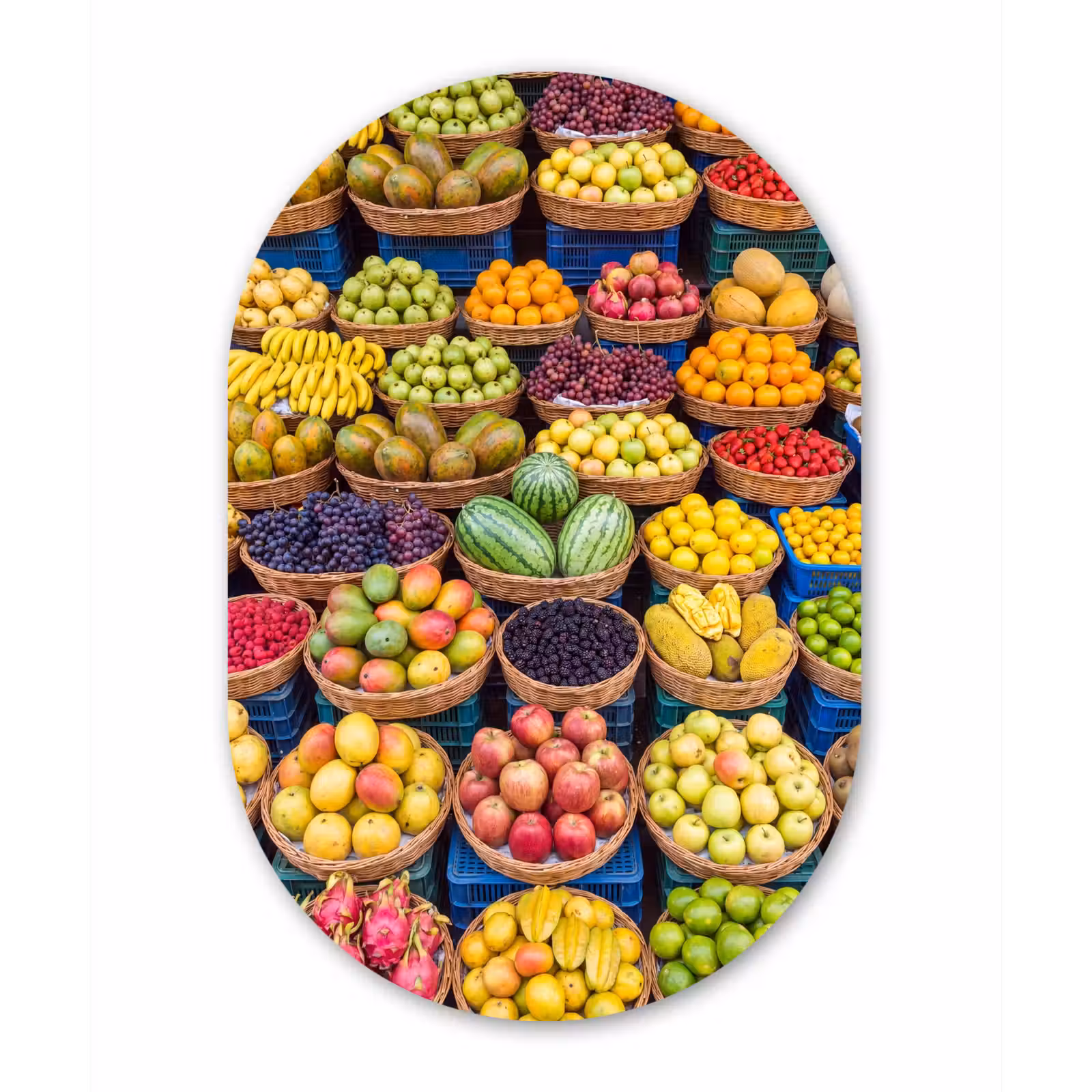 Oval - Glass - Fruit - Market - Colorful - Fruit - Markt - Kleurrijk Wandcirkel Ovaal Glas middel