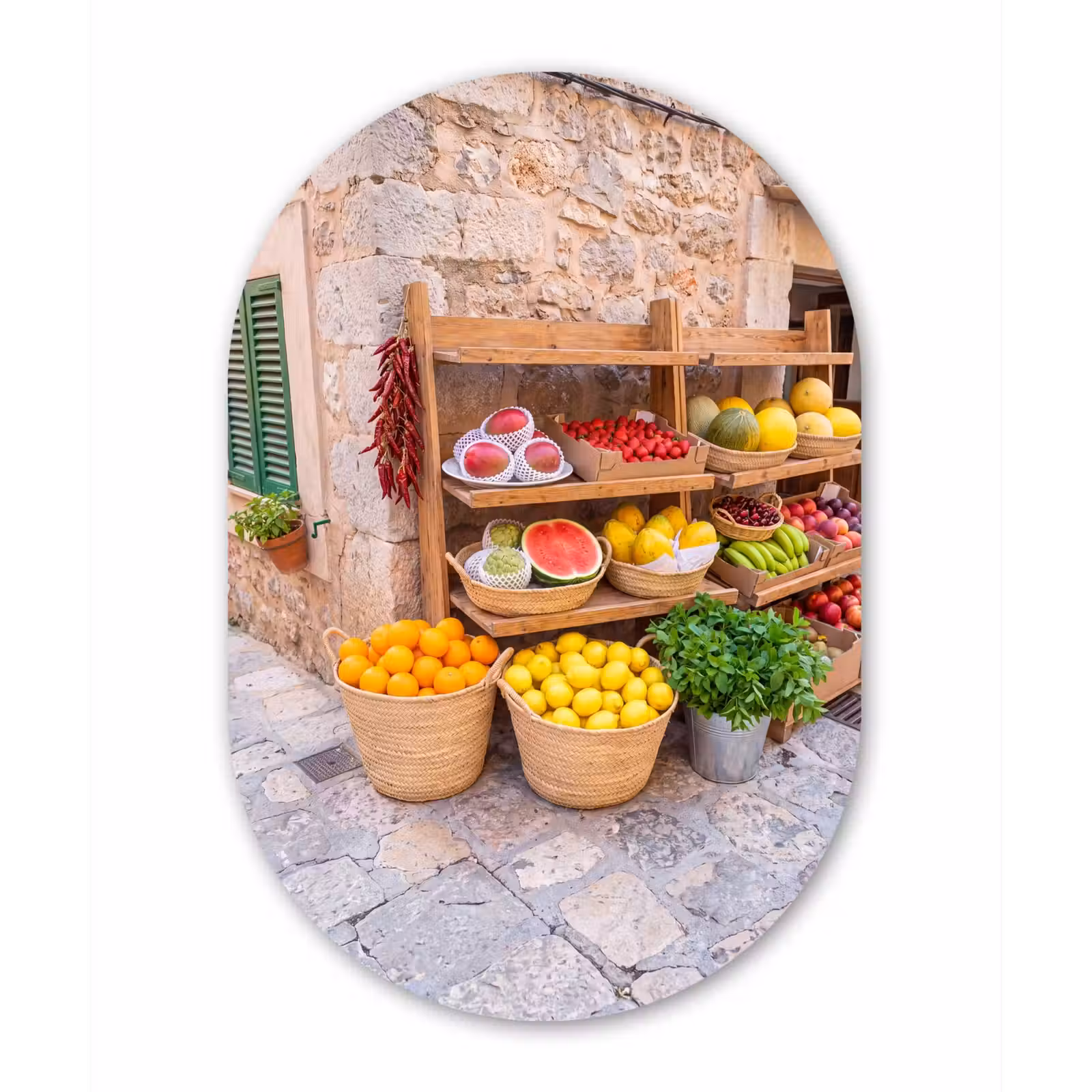 Oval - Glass - Fruit - Market - Fresh - Fruit - Markt - Vers Wandcirkel Ovaal Glas middel