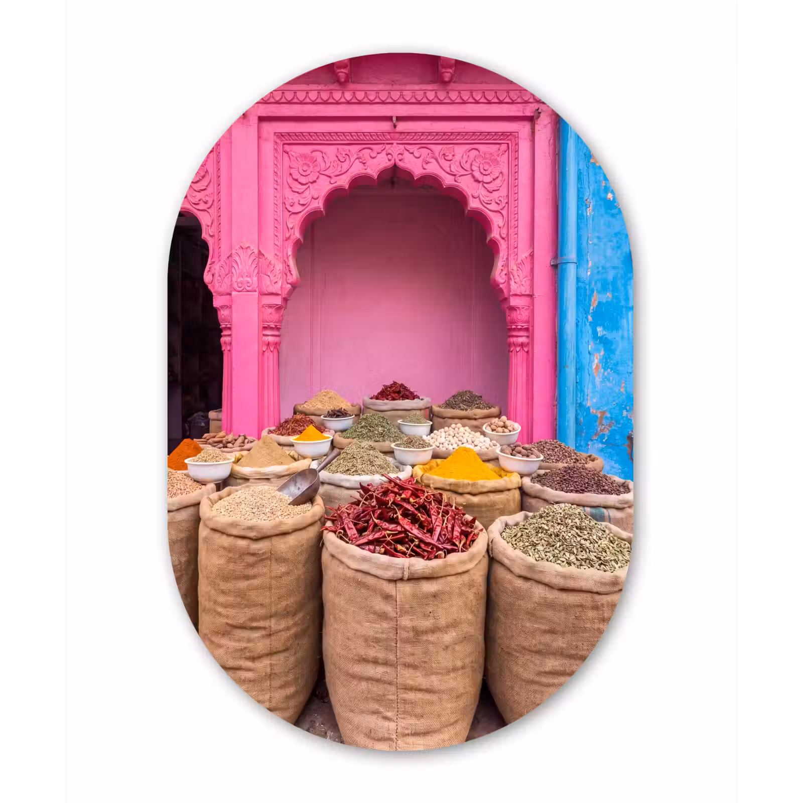 Oval - Glass - Herbs - Market - Pink - Kruiden - Markt - Roze Wandcirkel Ovaal Glas middel
