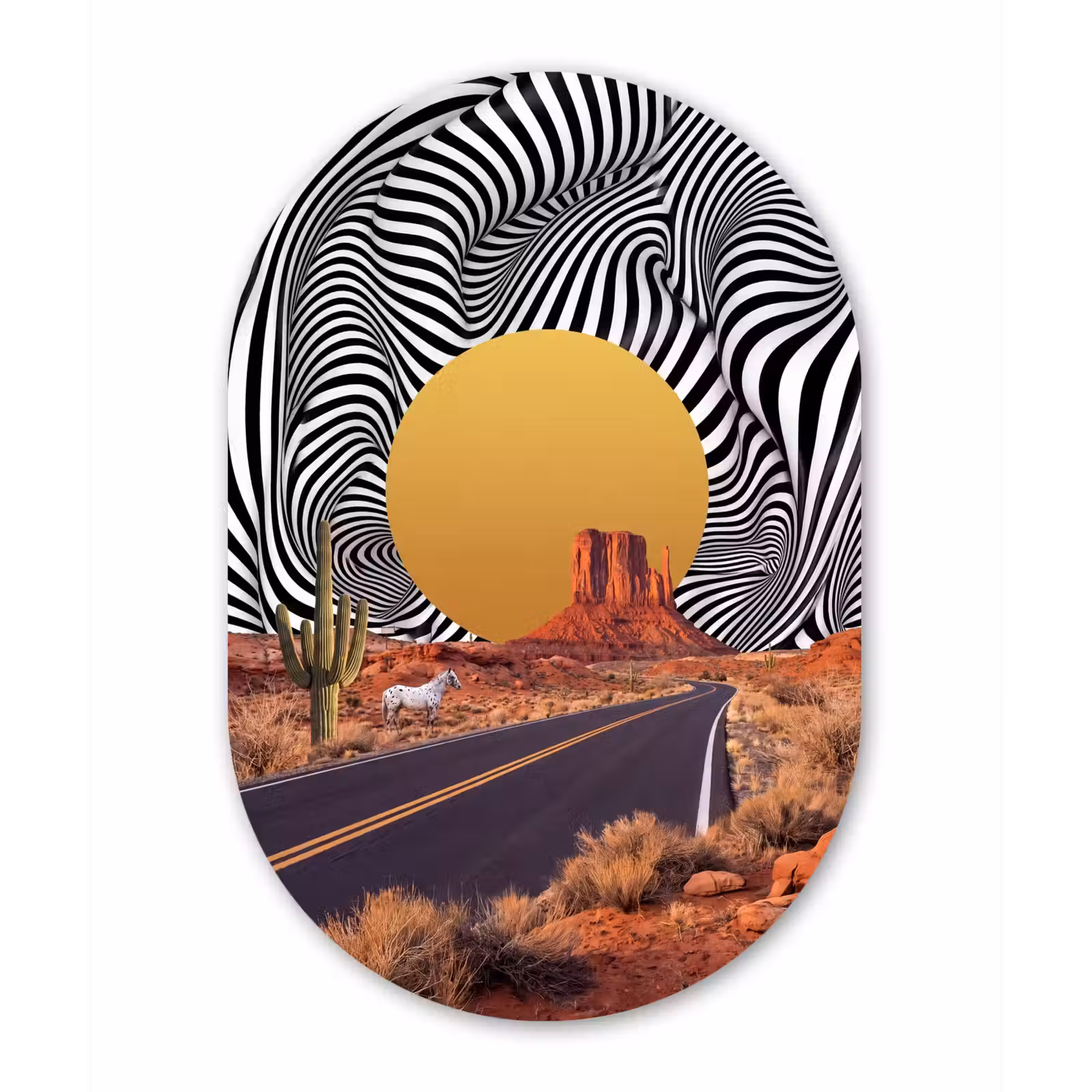 Oval - Glass - Horse - Desert - Nature - Paard - Woestijn - Natuur Wandcirkel Ovaal Glas middel