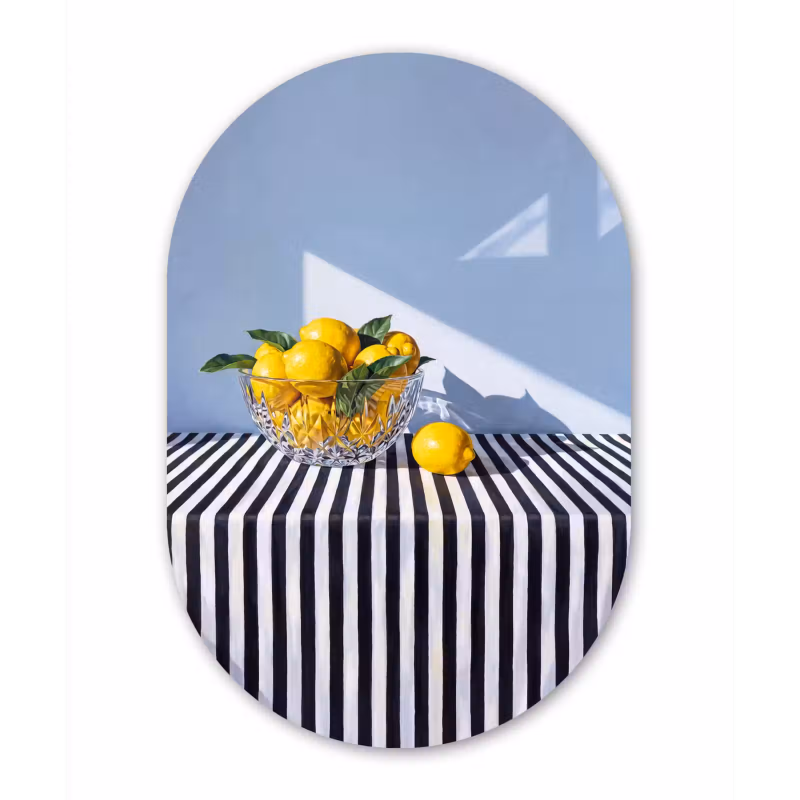 Oval - Glass - Lemons - Fruit - Yellow - Citroenen - Fruit - Geel Wandcirkel Ovaal Glas middel