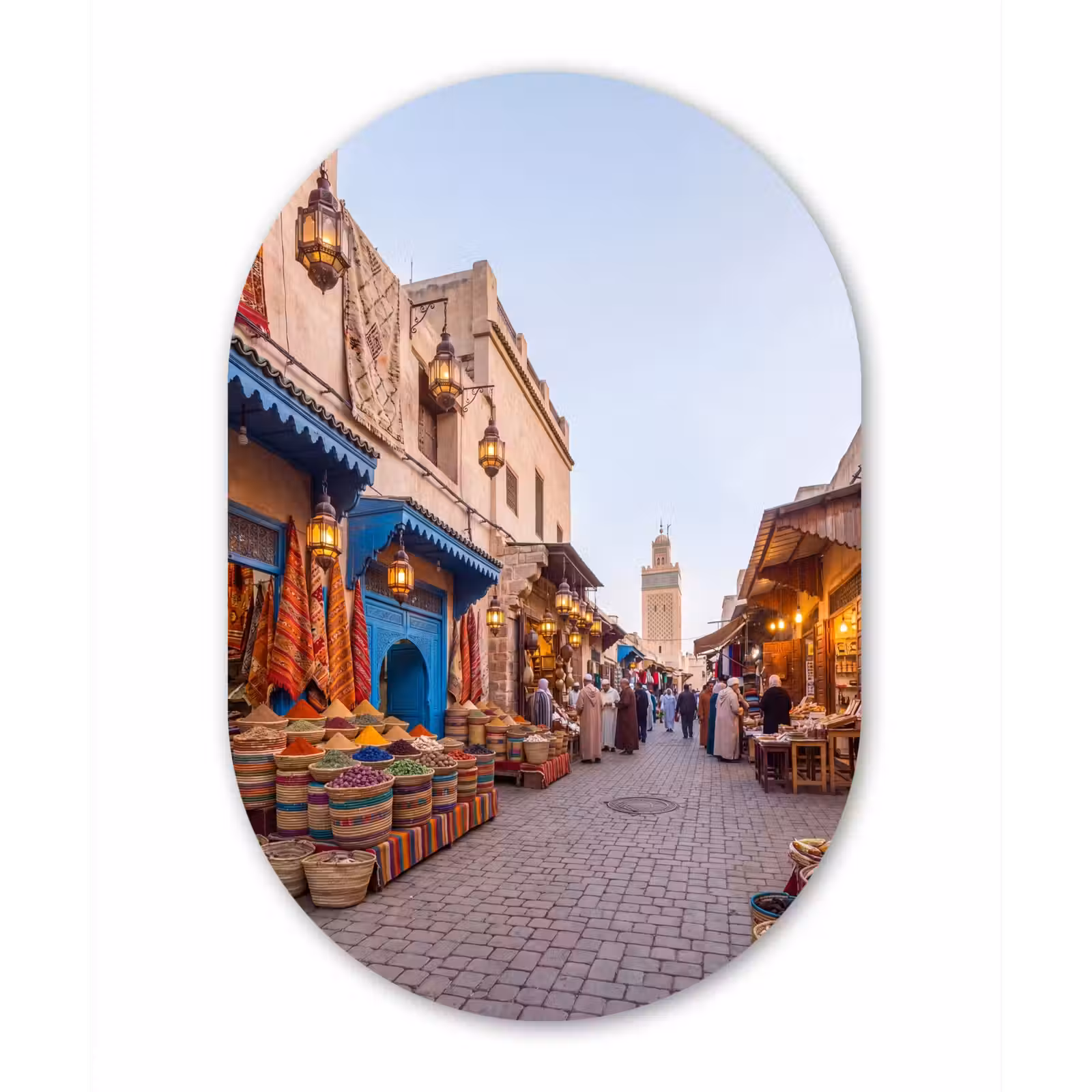 Oval - Glass - Market - Oriental - Colorful - Markt - Oosters - Kleurrijk Wandcirkel Ovaal Glas middel