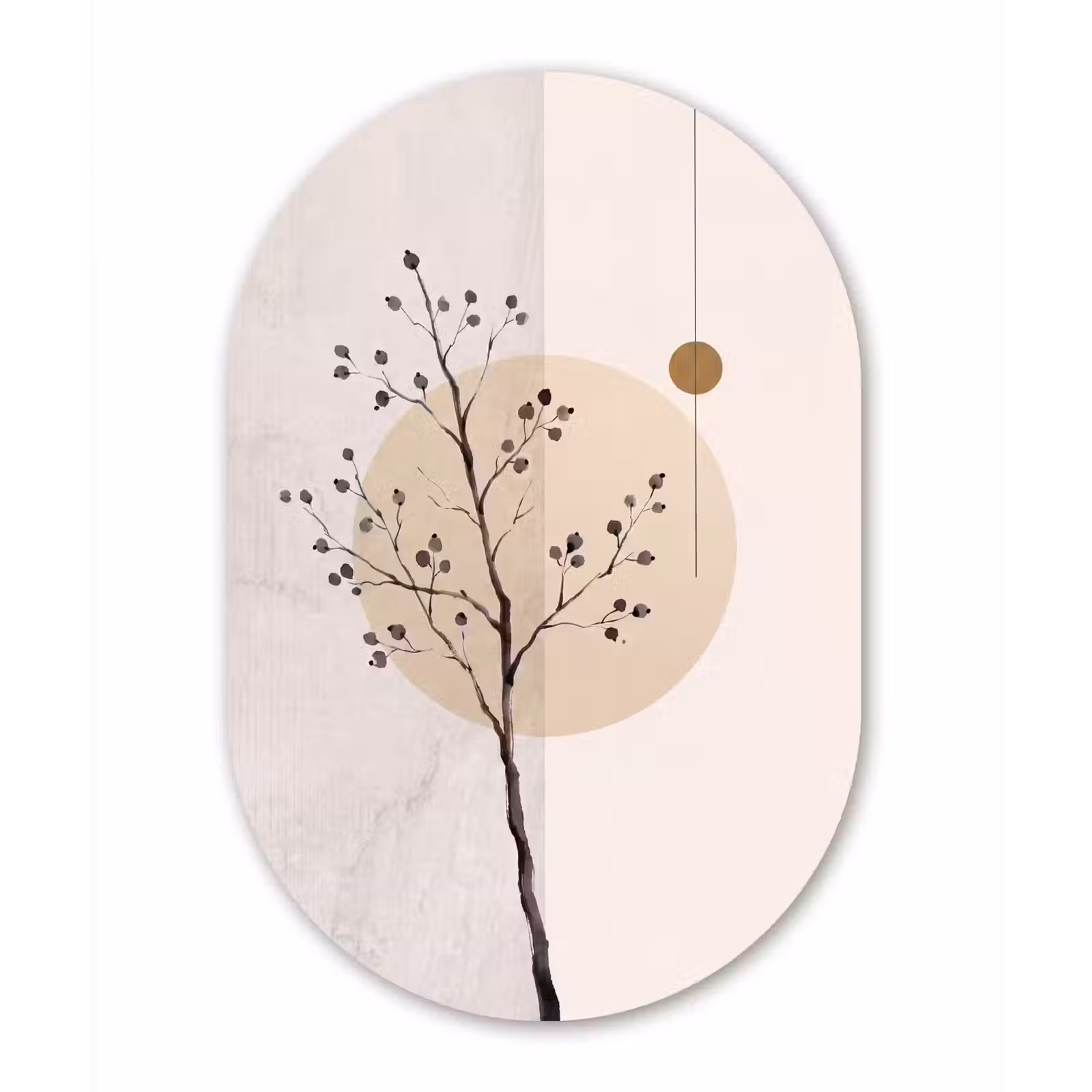 Oval - Glass - Plant - Abstract - Beige - Plant - Abstract - Beige Wandcirkel Ovaal Glas middel