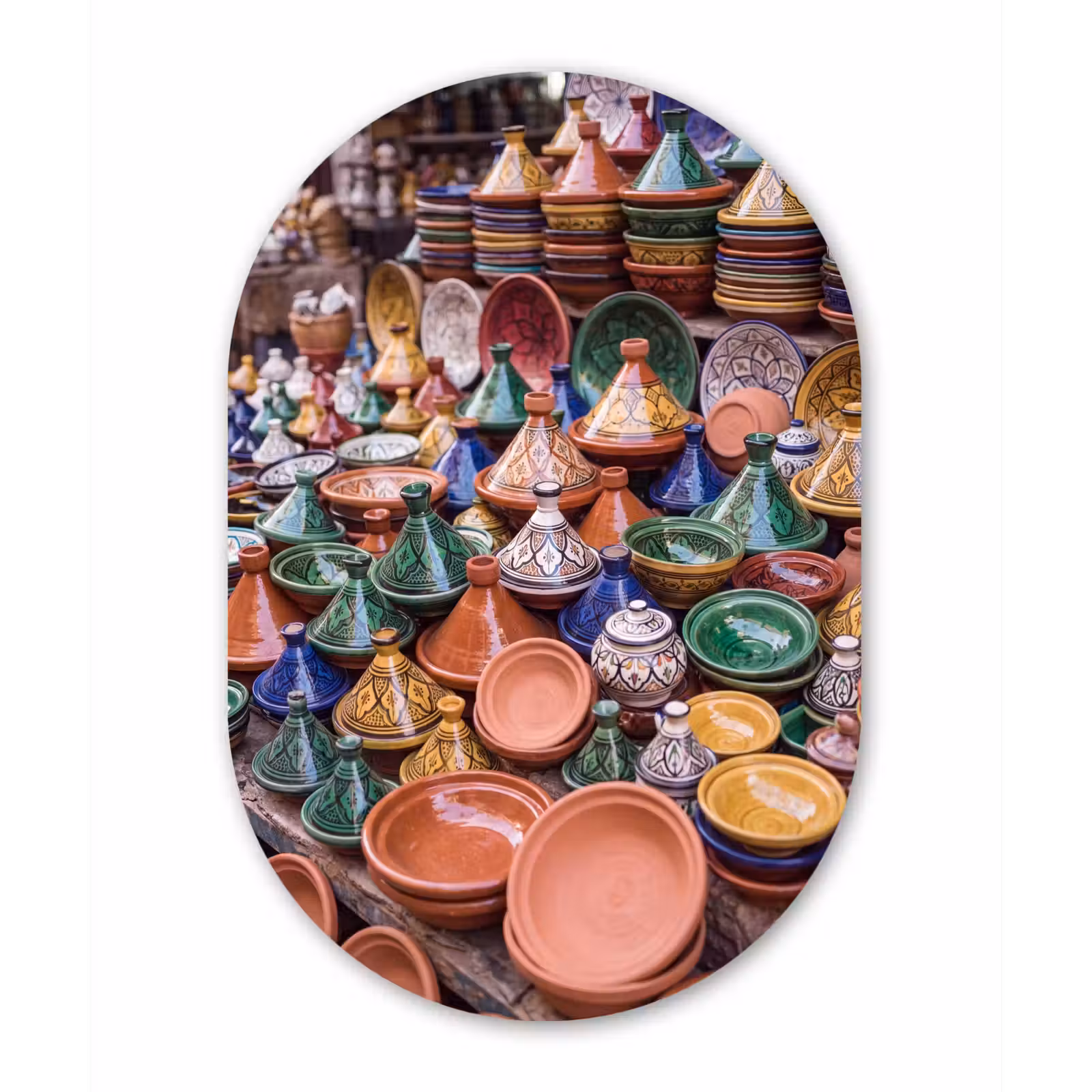 Oval - Glass - Pottery - Colorful - Pattern - Aardewerk - Kleurrijk - Patroon Wandcirkel Ovaal Glas middel