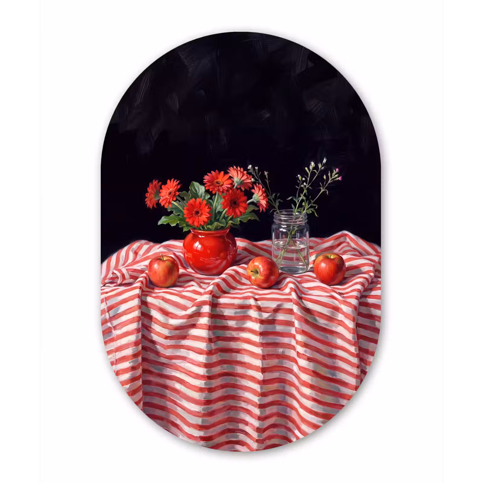 Oval - Glass - Red Flowers - Vase - Rode bloemen - Vaas Wandcirkel Ovaal Glas middel